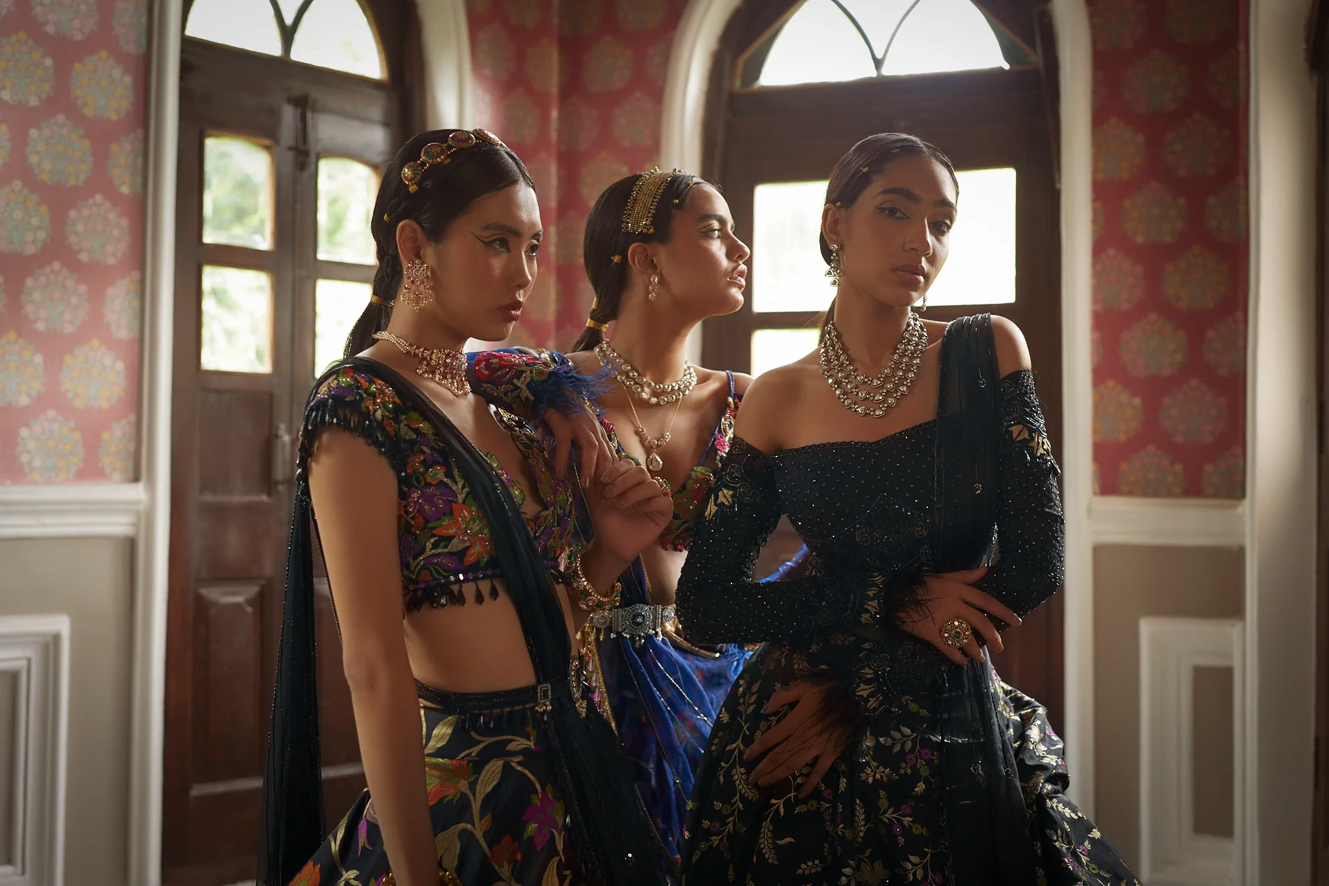 Black Floral Silk Lehenga - Image 6