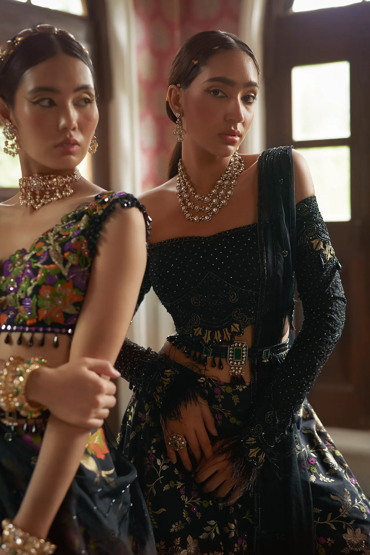 Black Floral Silk Lehenga - Image 8