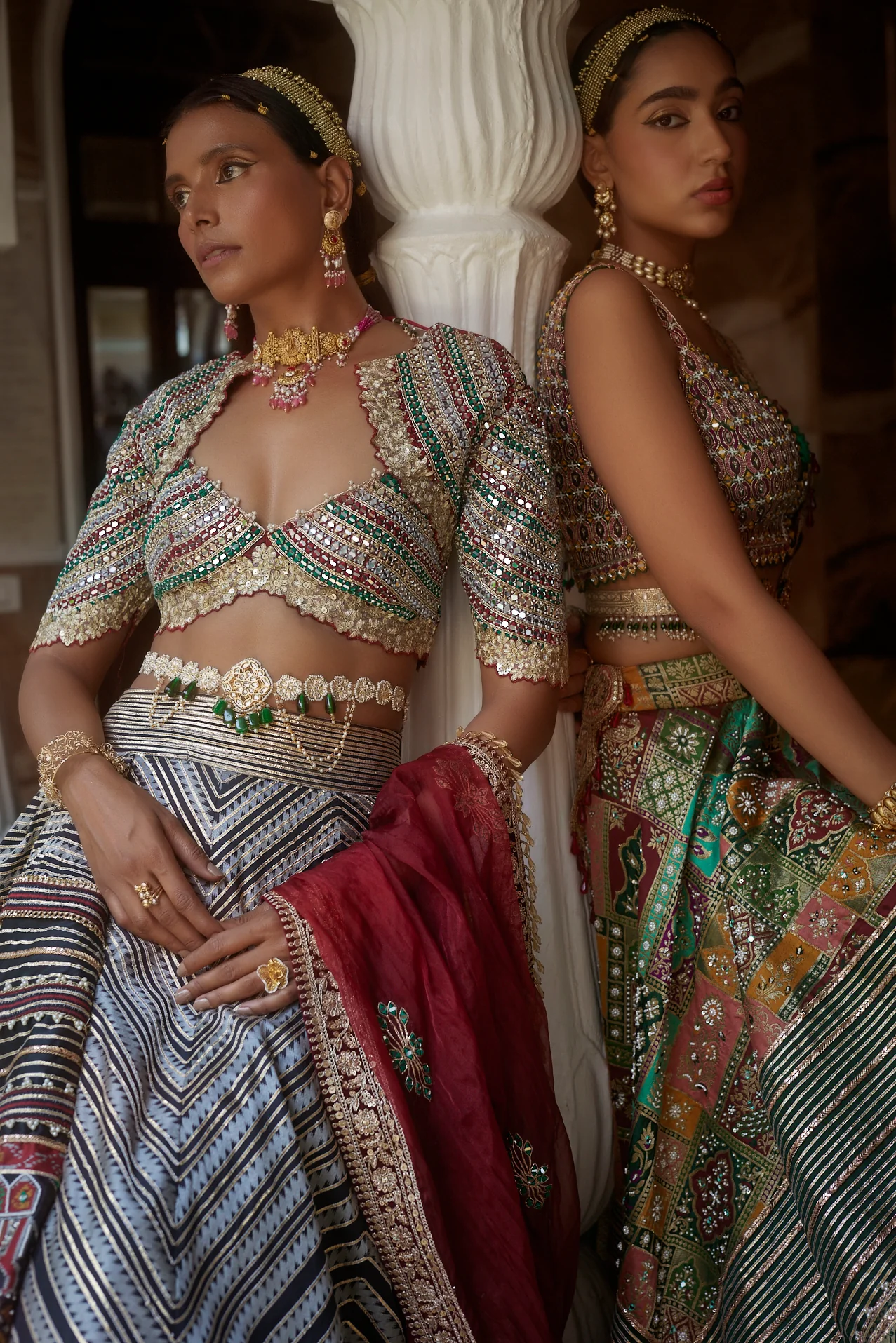 Black & White Abstract Chevron Patola Woven Silk Lehenga - Image 5