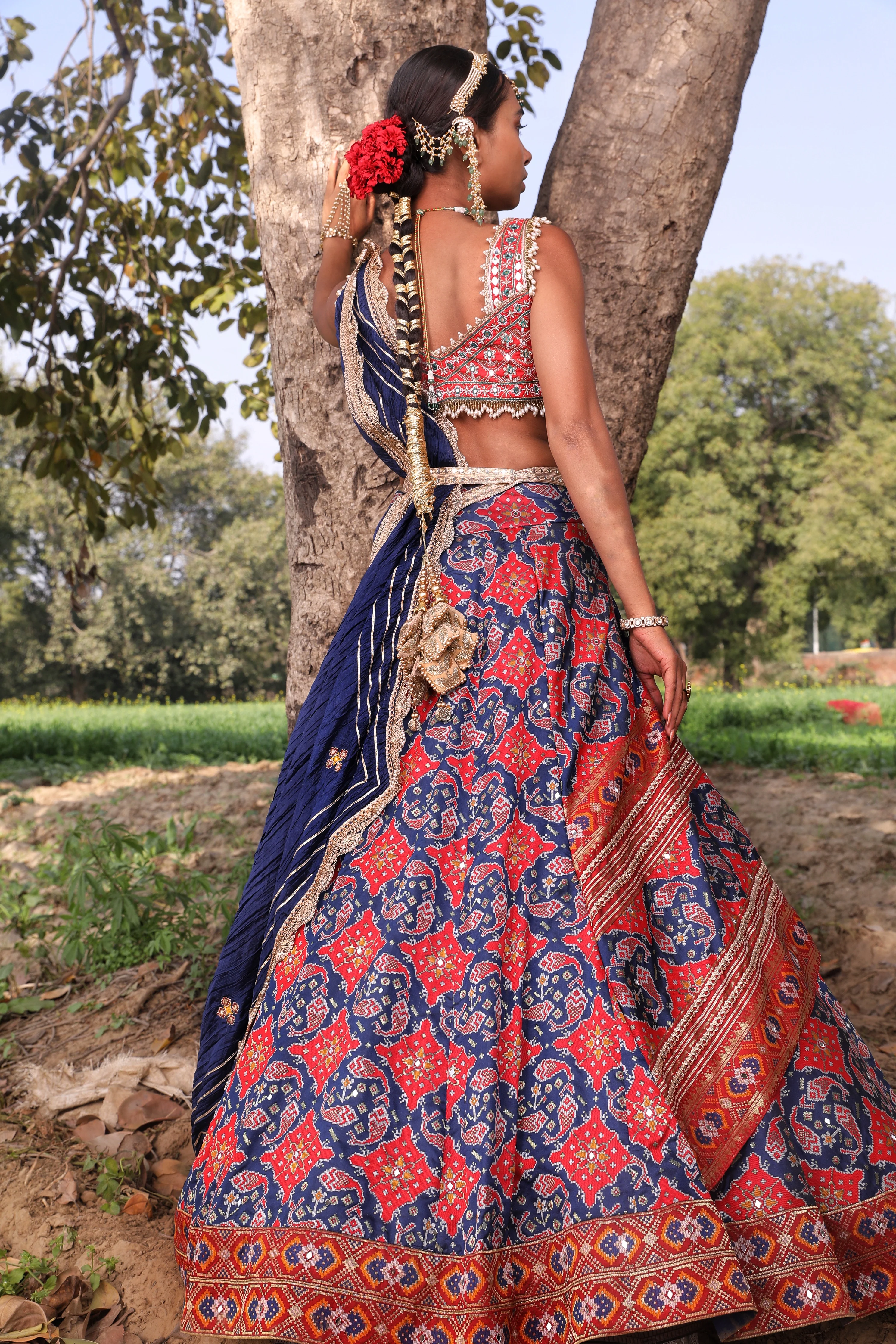 Blue Patola Silk Lehenga - Image 4