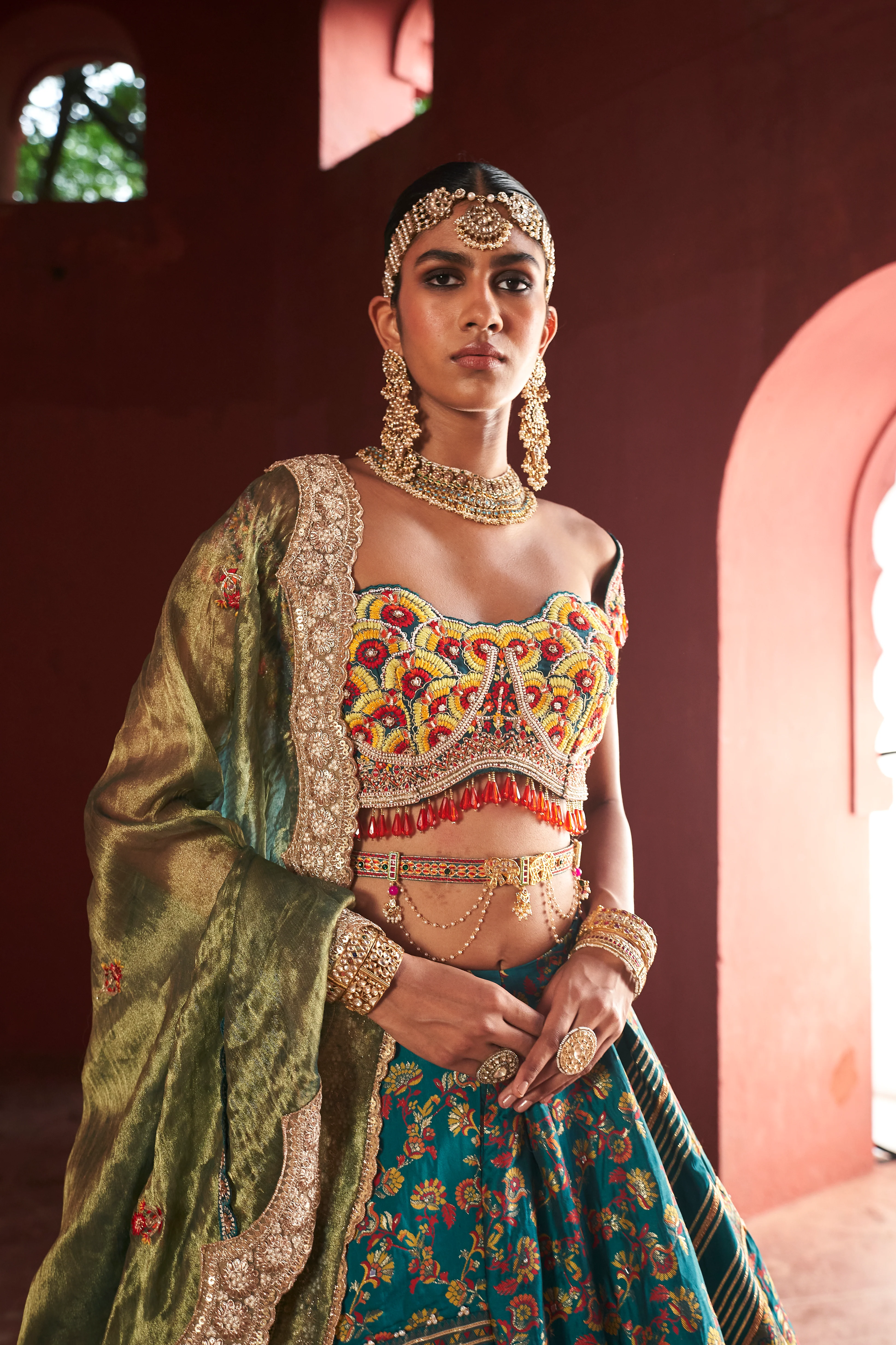 Teal kani Embroidered Lehenga - Image 3