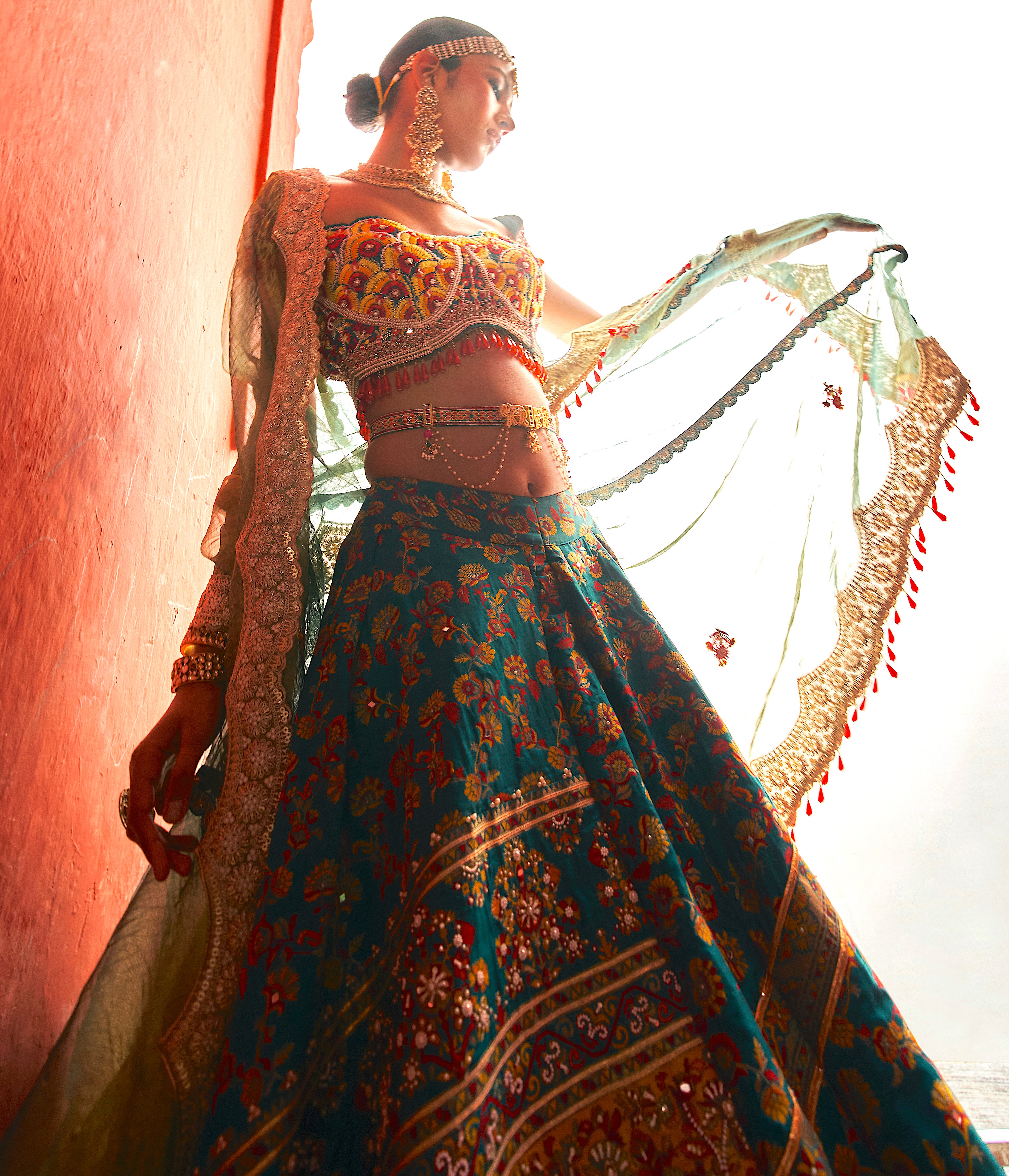 Teal kani Embroidered Lehenga - Image 4