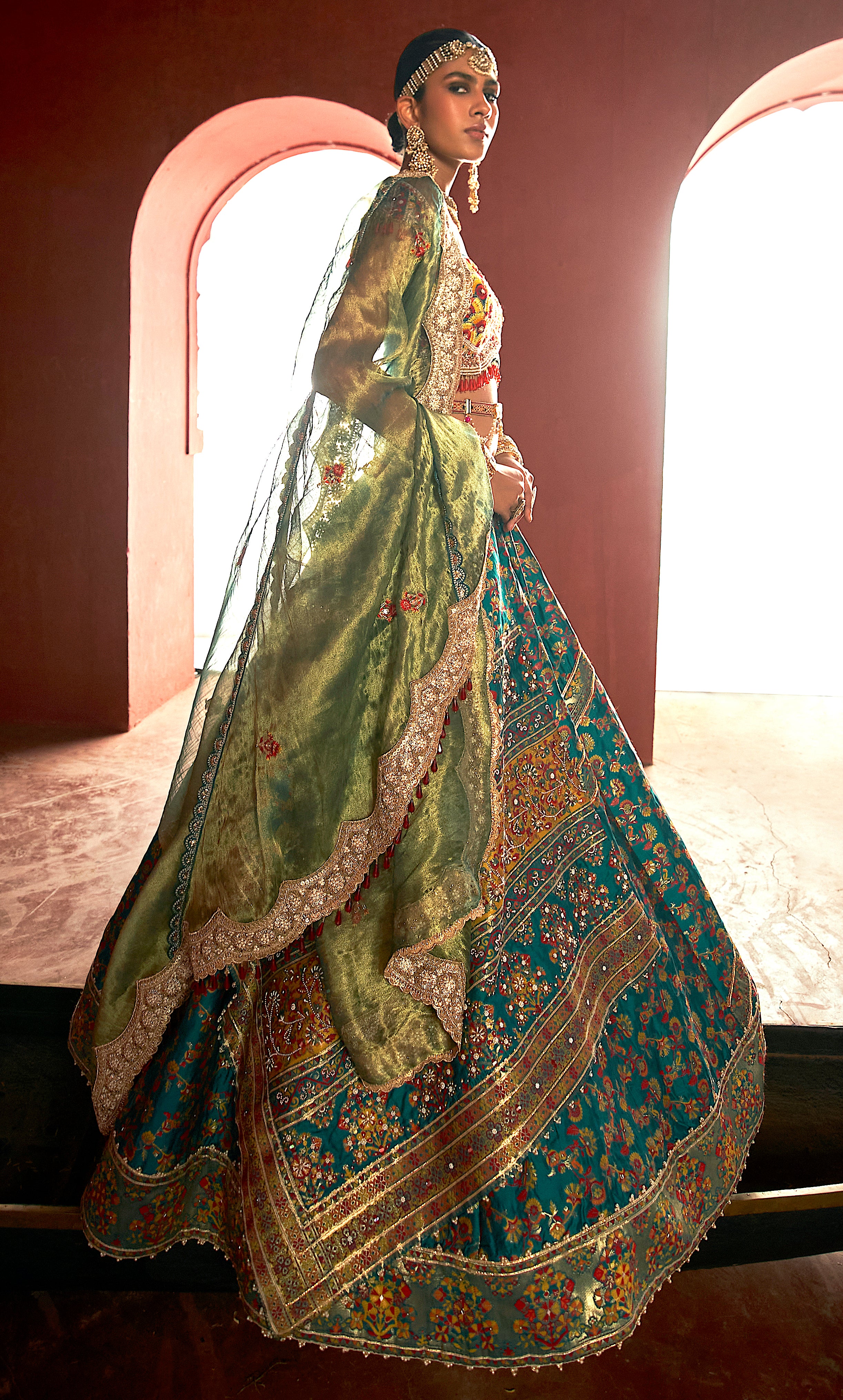 Teal kani Embroidered Lehenga - Image 5