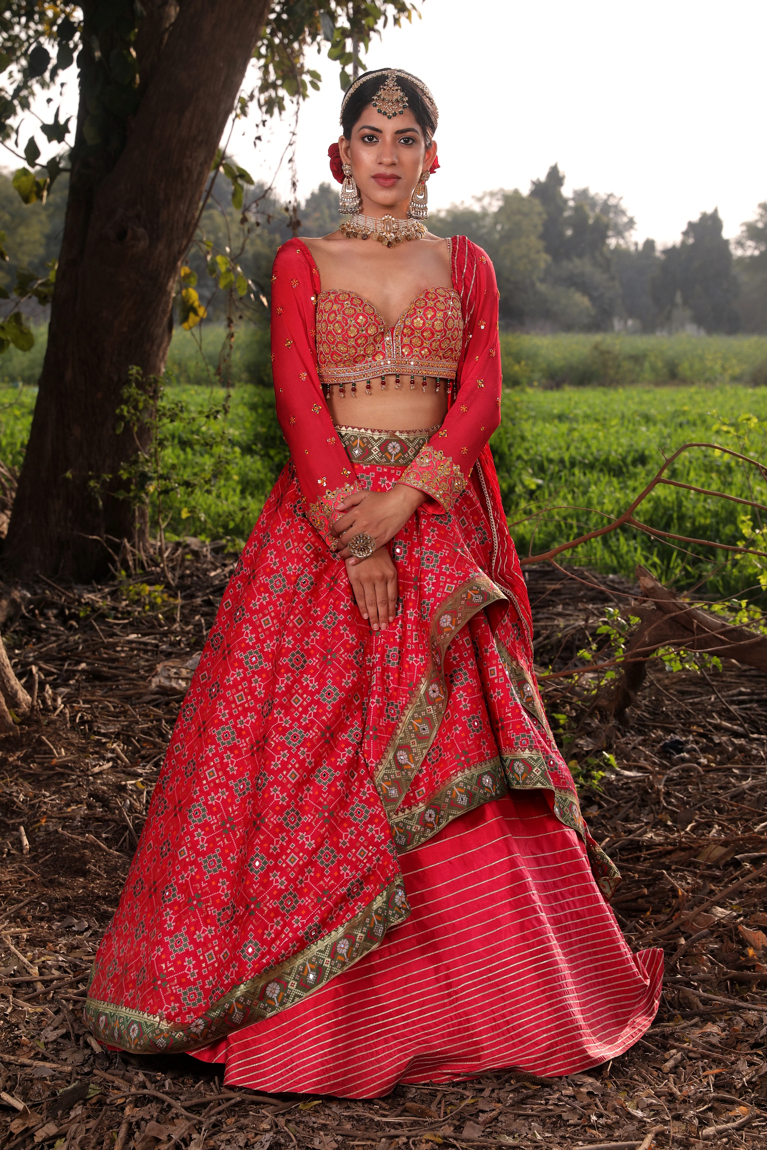 Coral Ikat Silk Lehenga - Image 5