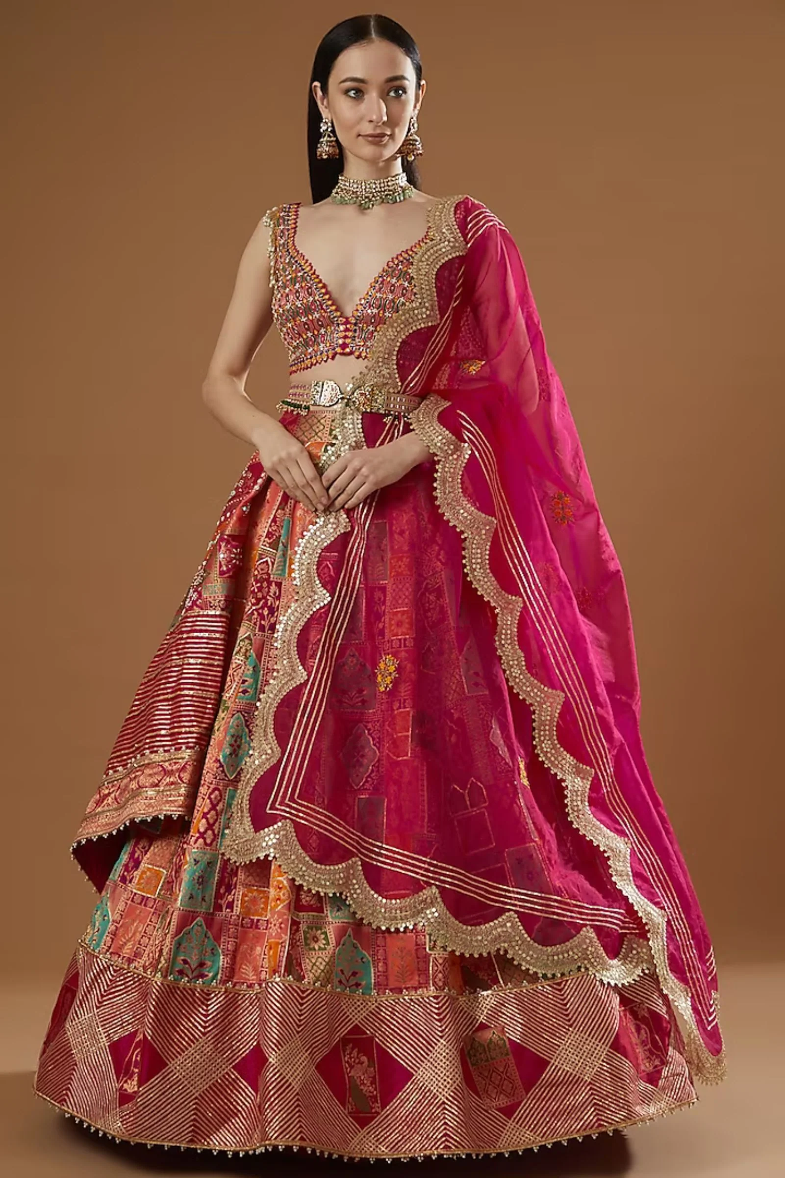 Natasha Luthra in Coral ABSTRACT JAMAWAR LEHENGA - Image 4