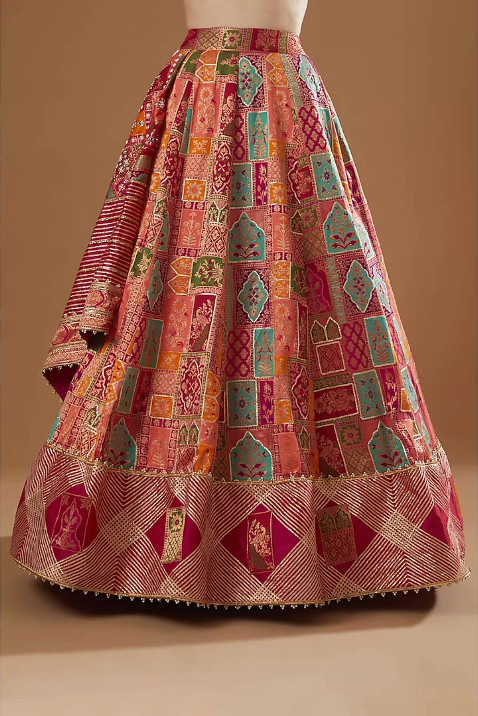 Natasha Luthra in Coral ABSTRACT JAMAWAR LEHENGA - Image 6
