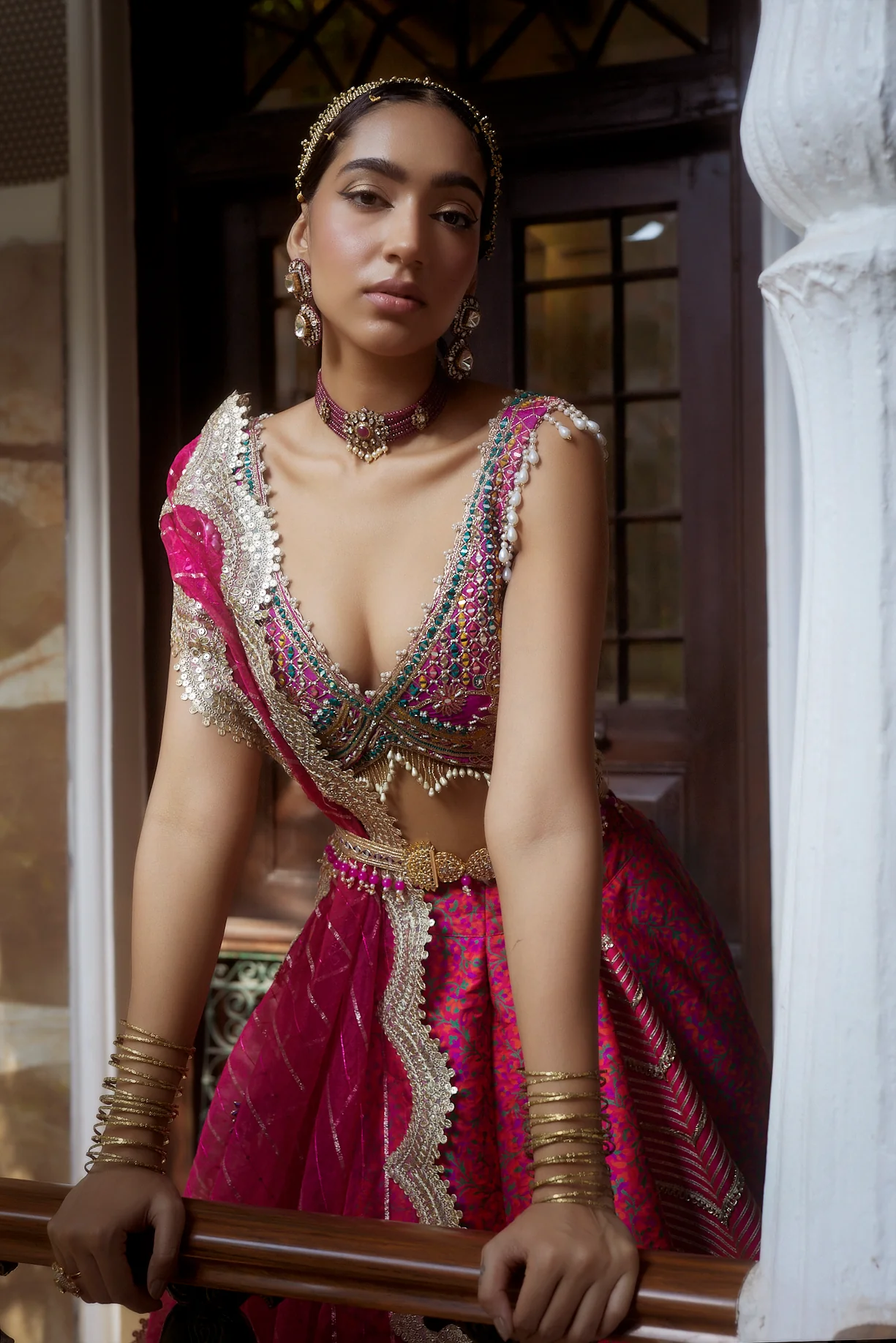 Coral Jamawar Lehenga - Image 5