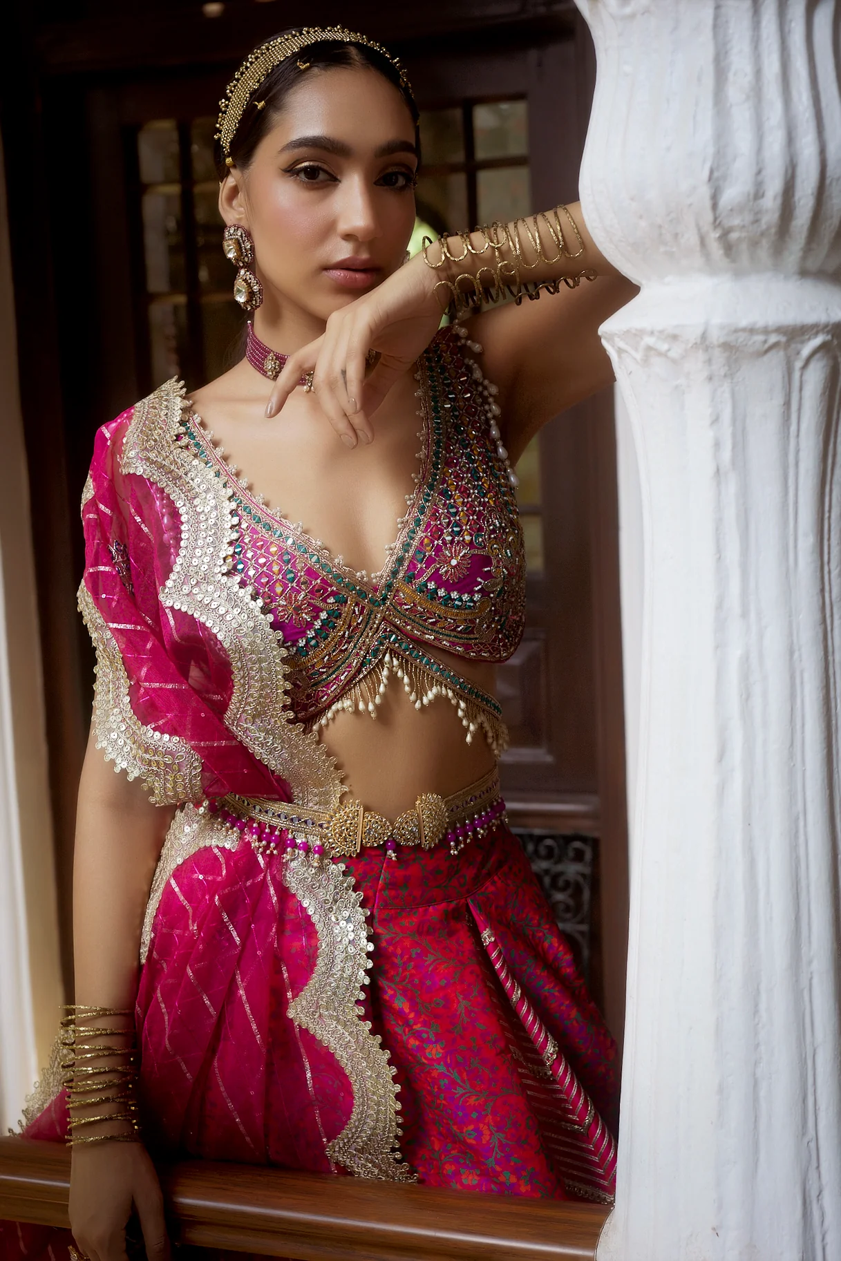 Coral Jamawar Lehenga - Image 6
