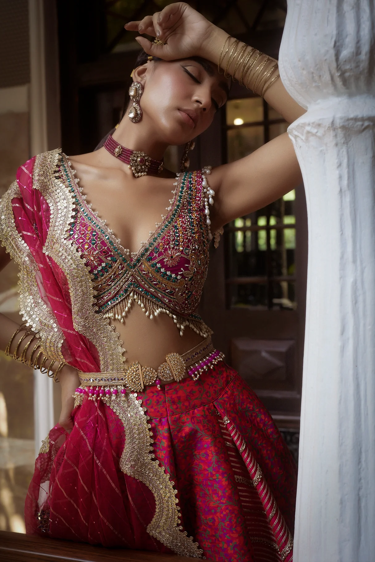 Coral Jamawar Lehenga - Image 7