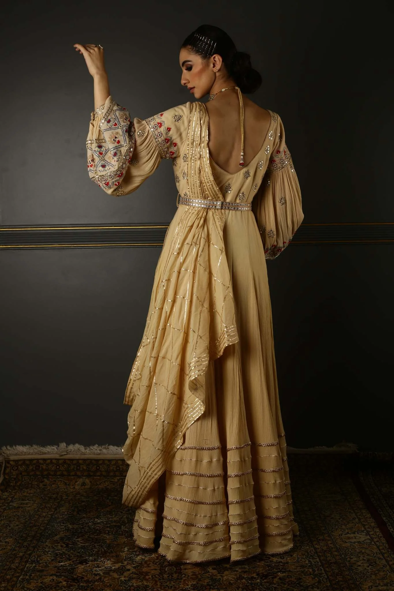 Cream Hand-Embroidered Georgette Anarkali - Image 4