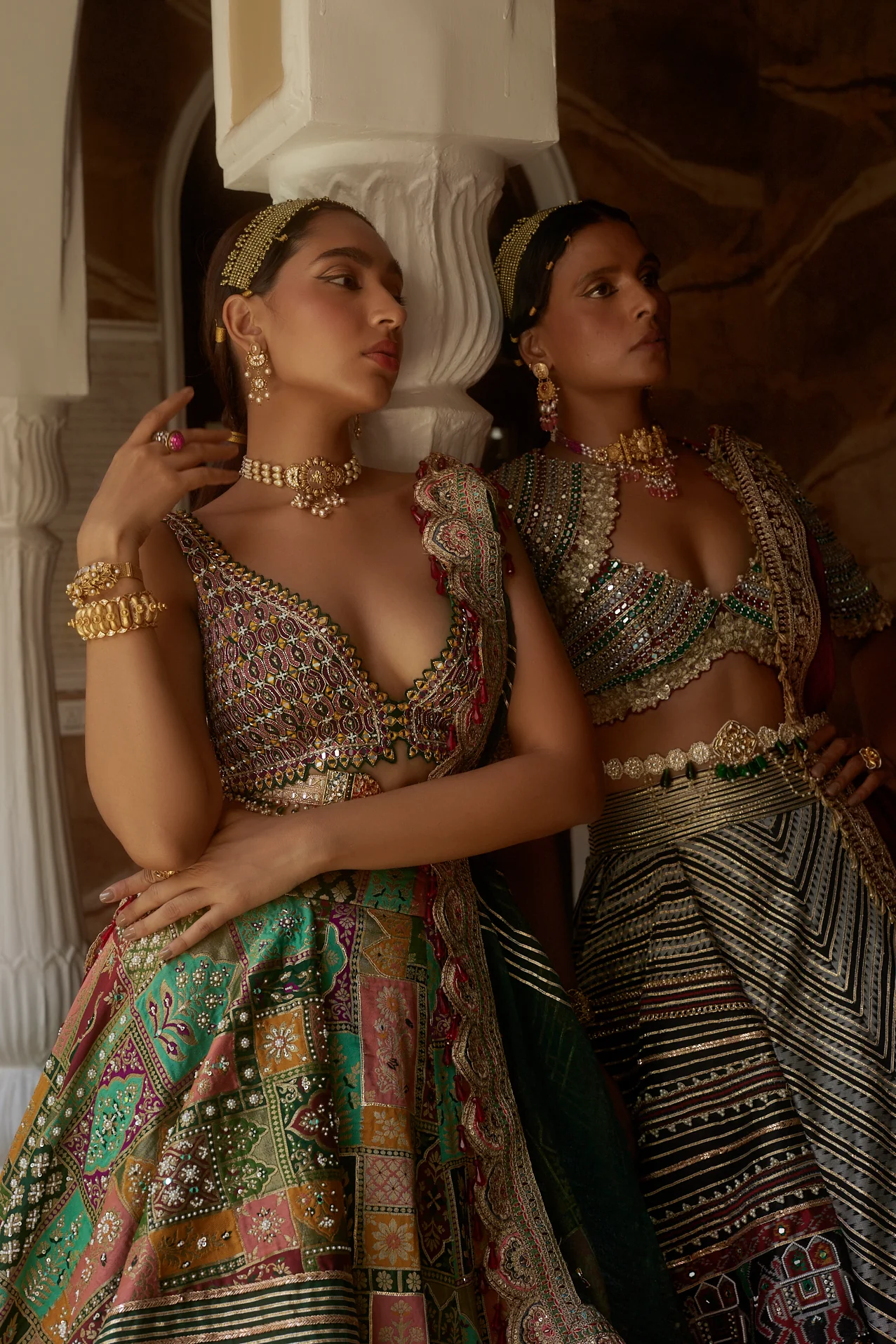 Deep Green Abstract Jamawar Lehenga - Image 10