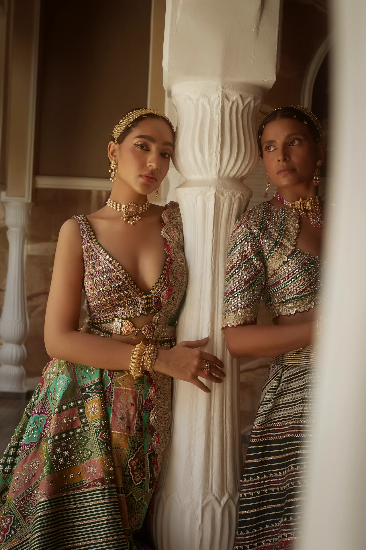 Deep Green Abstract Jamawar Lehenga - Image 8