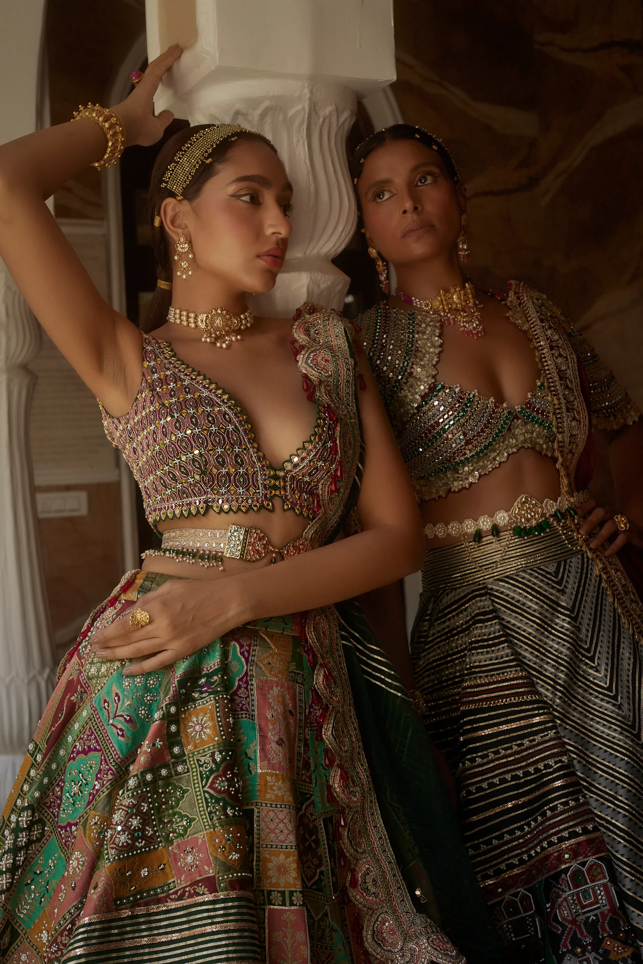 Deep Green Abstract Jamawar Lehenga - Image 9