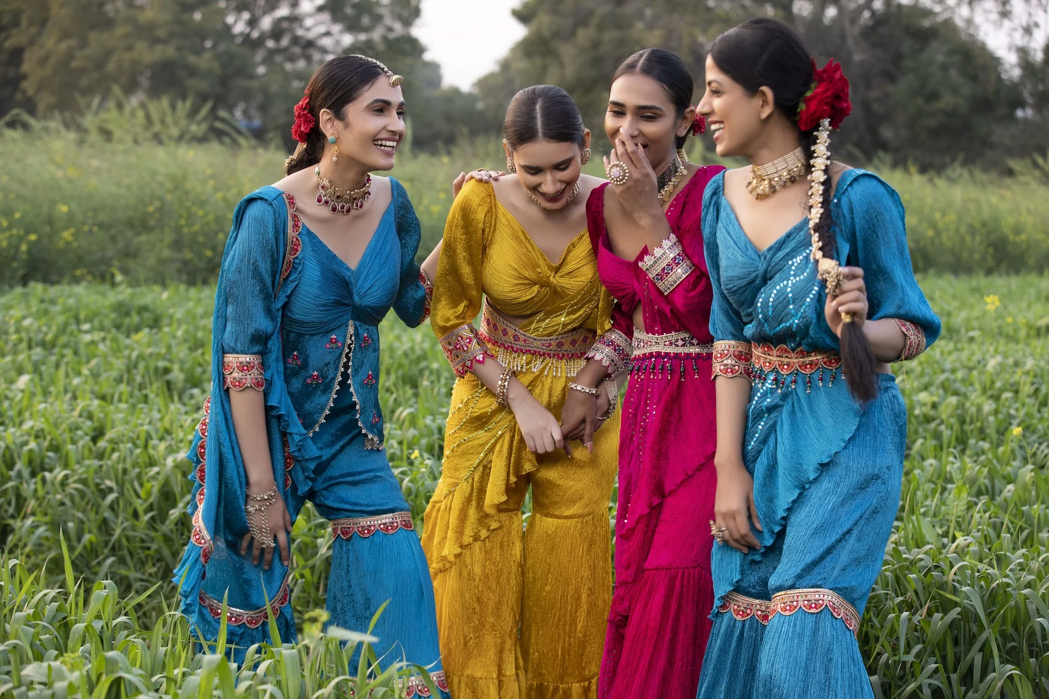 Firozi Hand-Crushed Cowl Draped Garara - Image 4