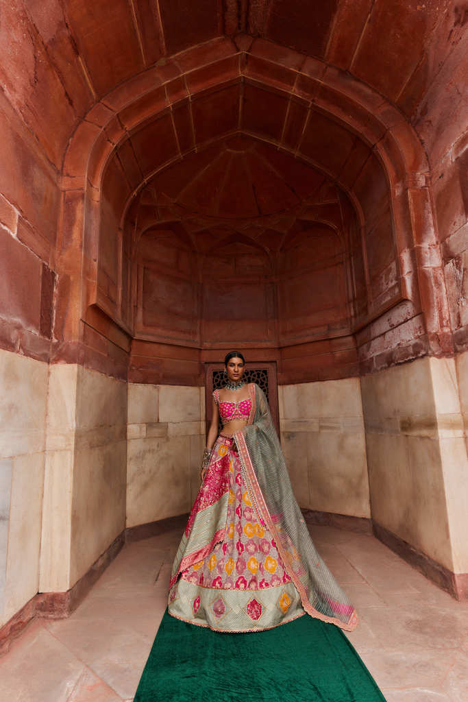 Hot Pink Banarsi Woven Lehenga - Image 4