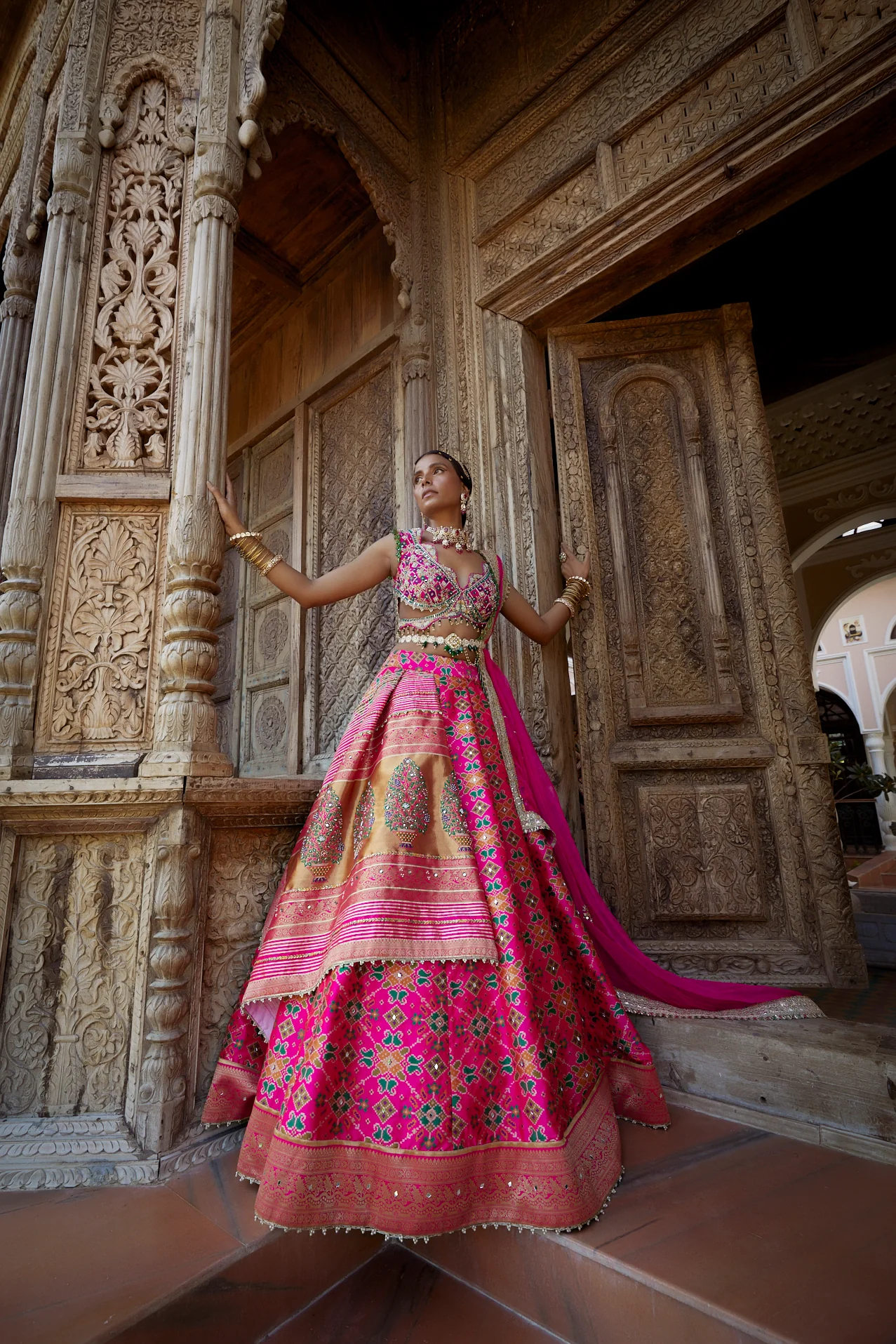 Hot Pink Patola Woven Silk Lehenga - Image 3