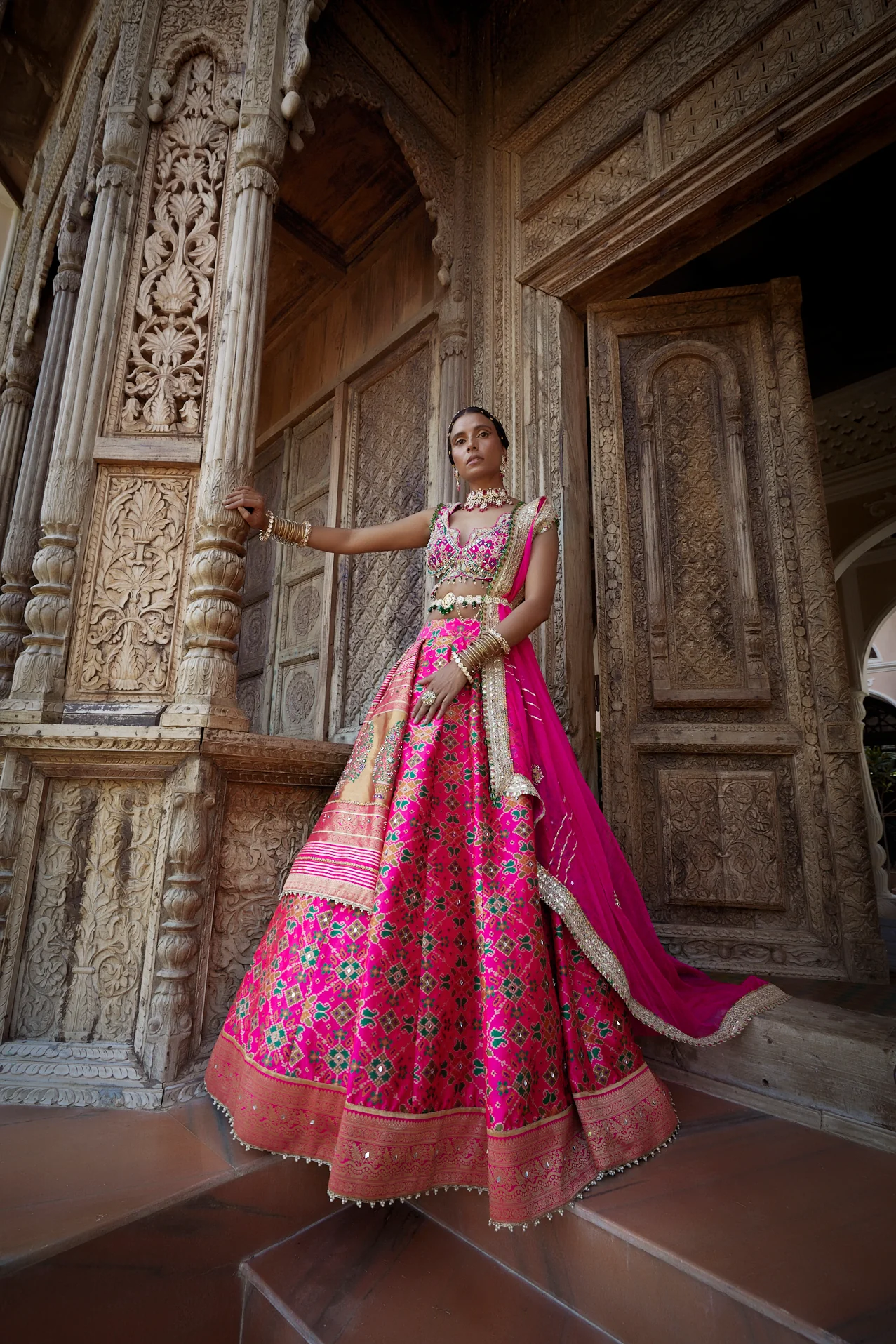 Hot Pink Patola Woven Silk Lehenga - Image 4