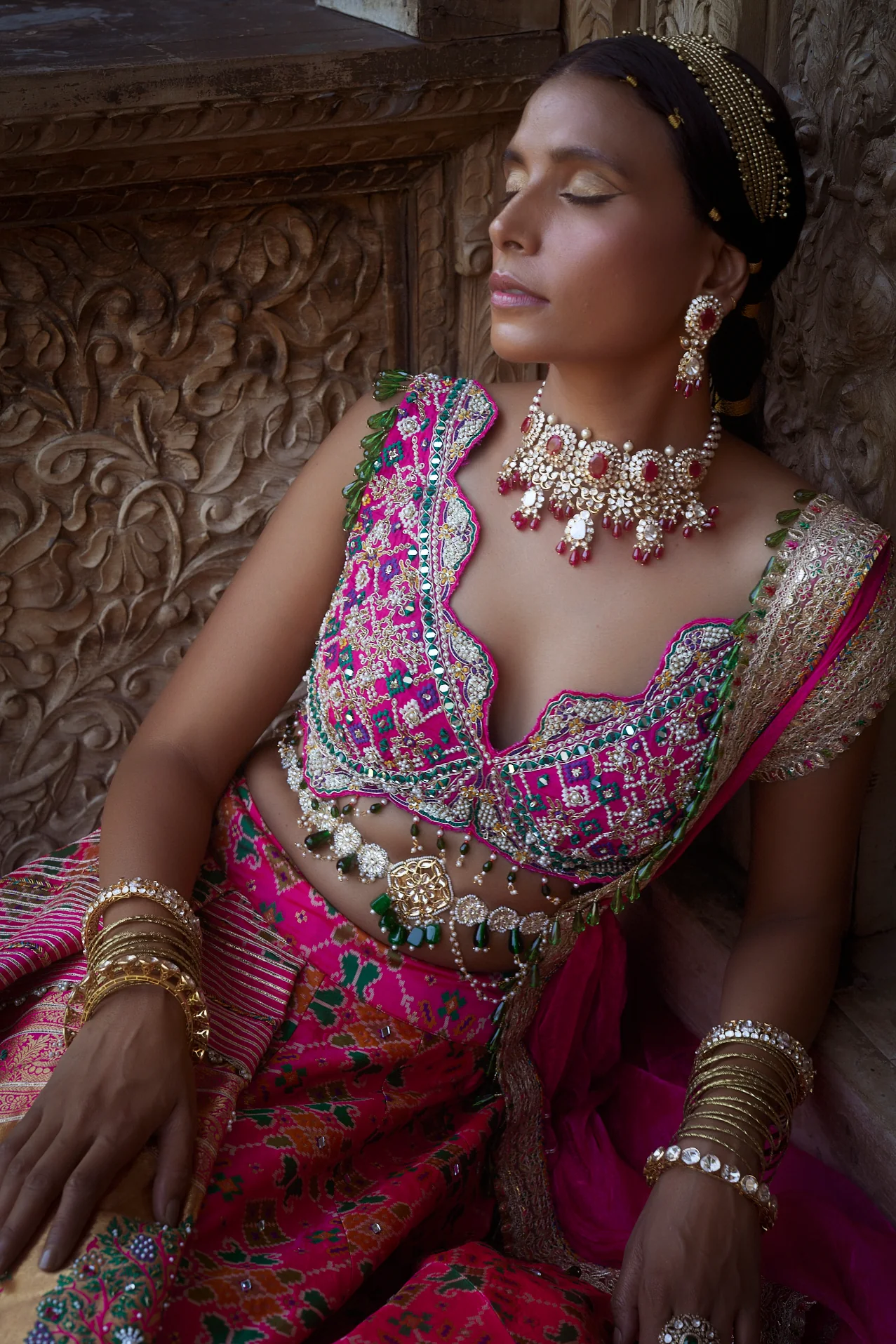 Hot Pink Patola Woven Silk Lehenga - Image 5