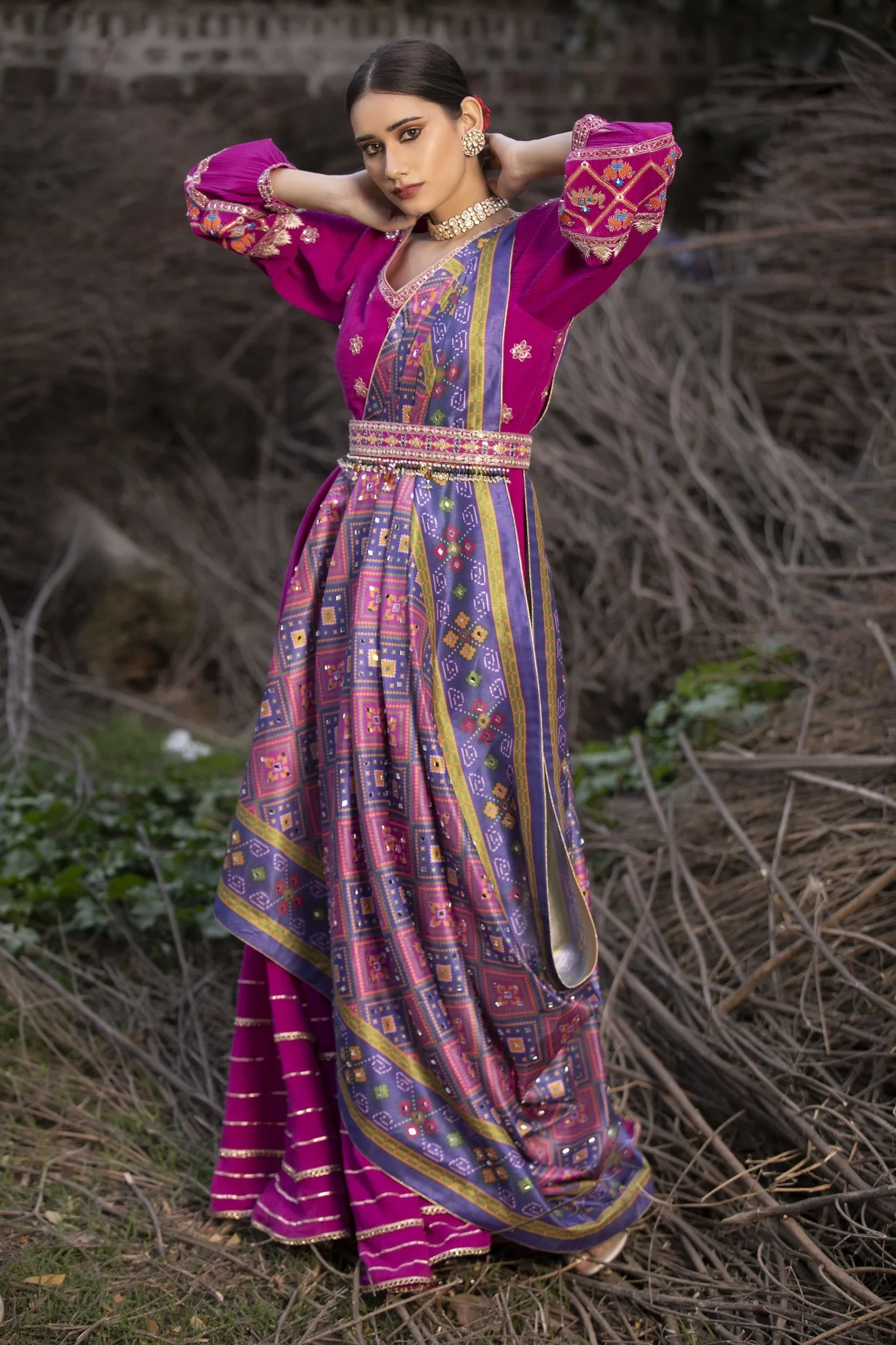 Hot Pink Printed Patola Silk Lehenga - Image 6