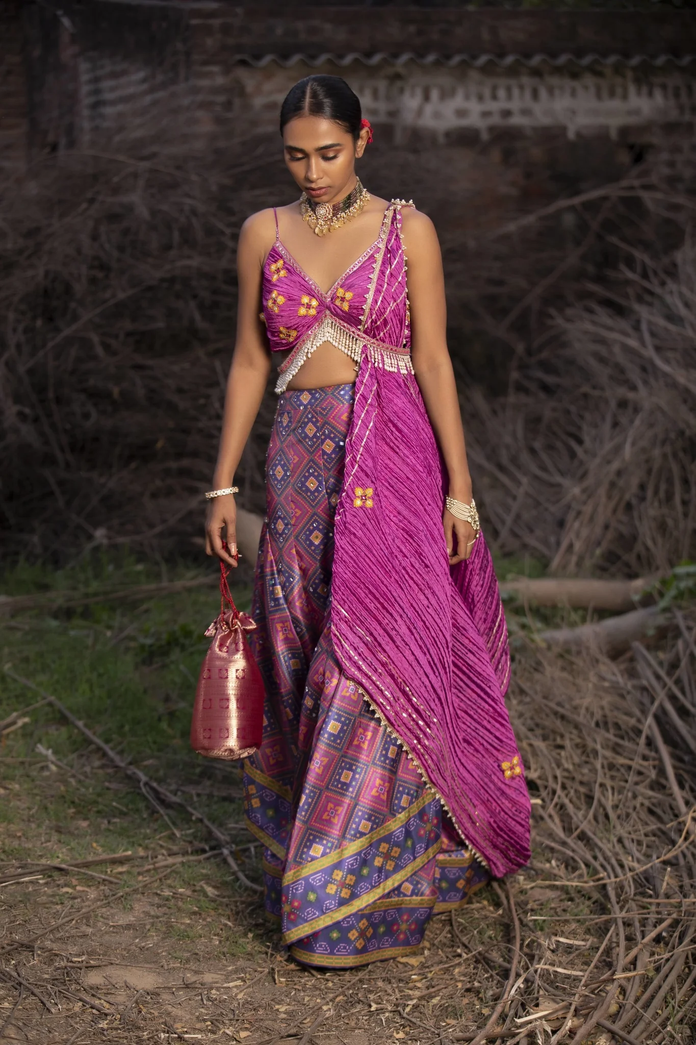 Hot Pink Silk Sharara Set - Image 4