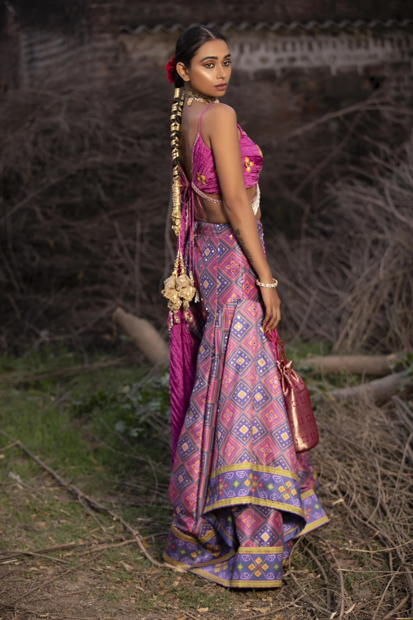 Hot Pink Silk Sharara Set - Image 5