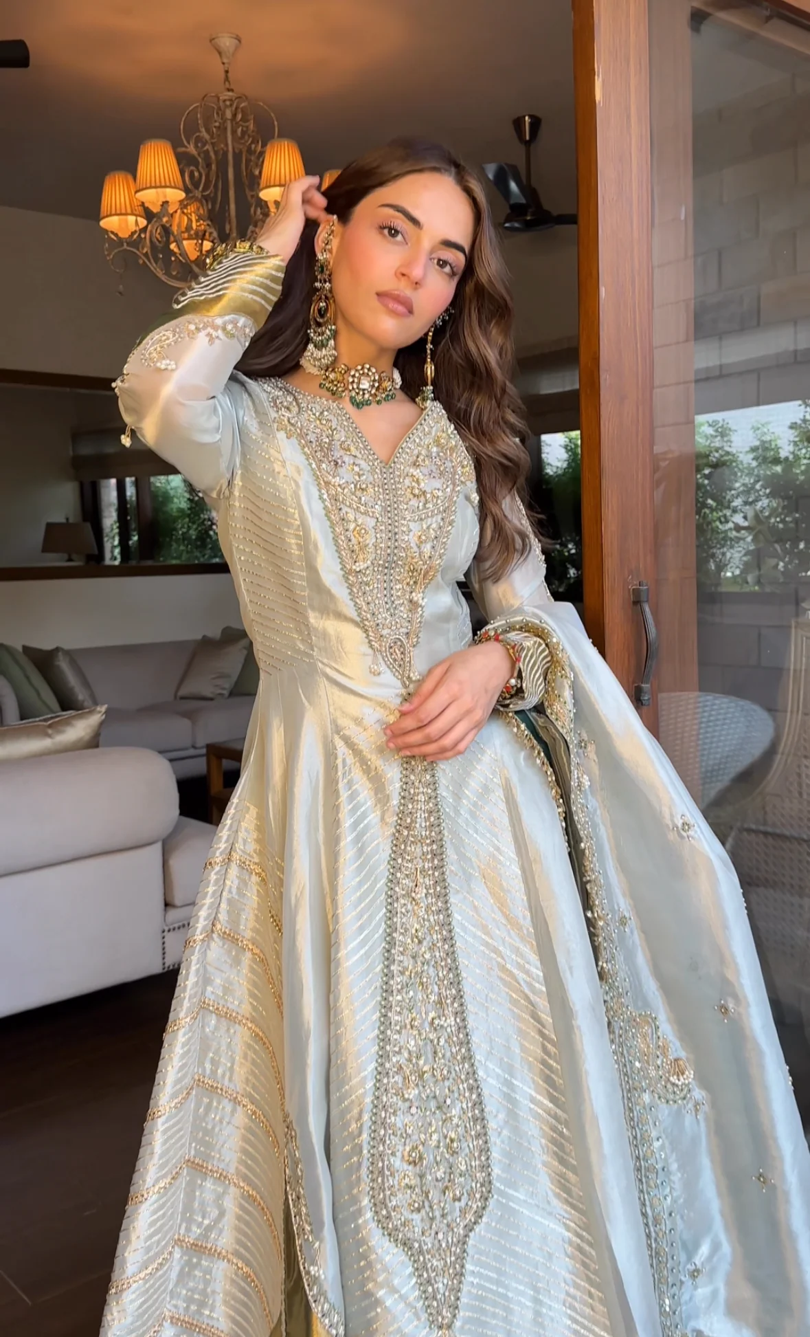 Pearl gold silk zari tissue anarkali - Image 6