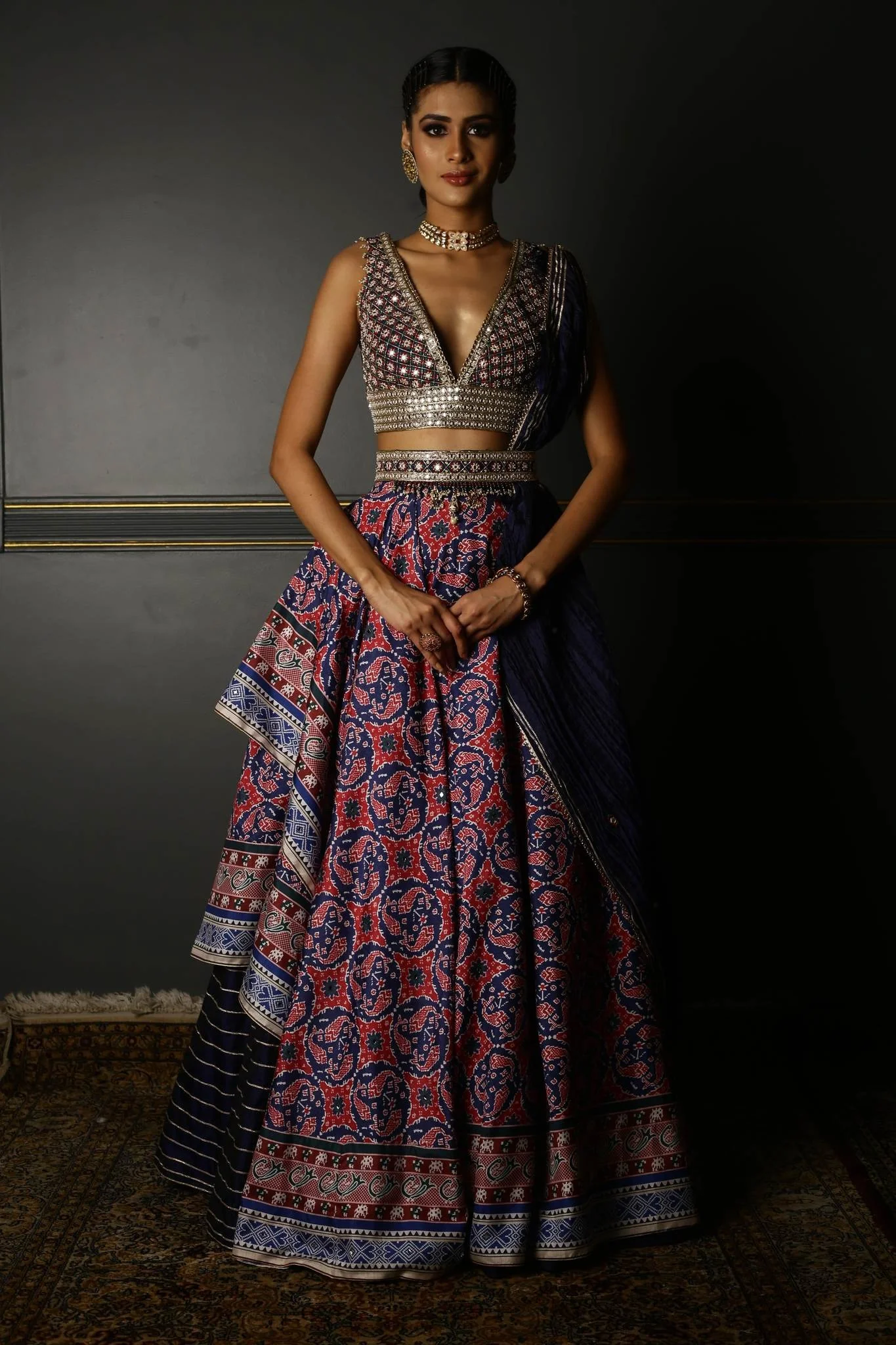 Payal Shah in MIDNIGHT BLUE PRINTED PATOLA LAYERED LEHENGA - Image 4