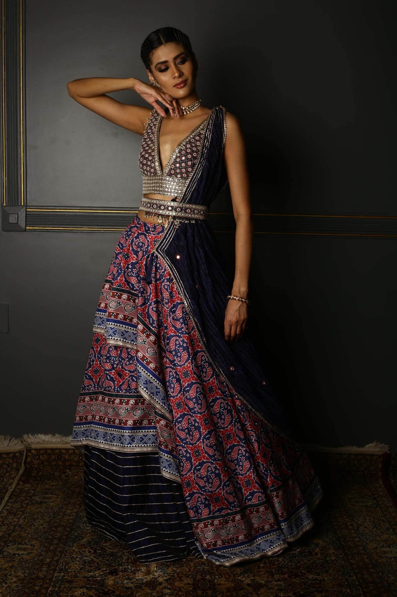 Payal Shah in MIDNIGHT BLUE PRINTED PATOLA LAYERED LEHENGA - Image 6