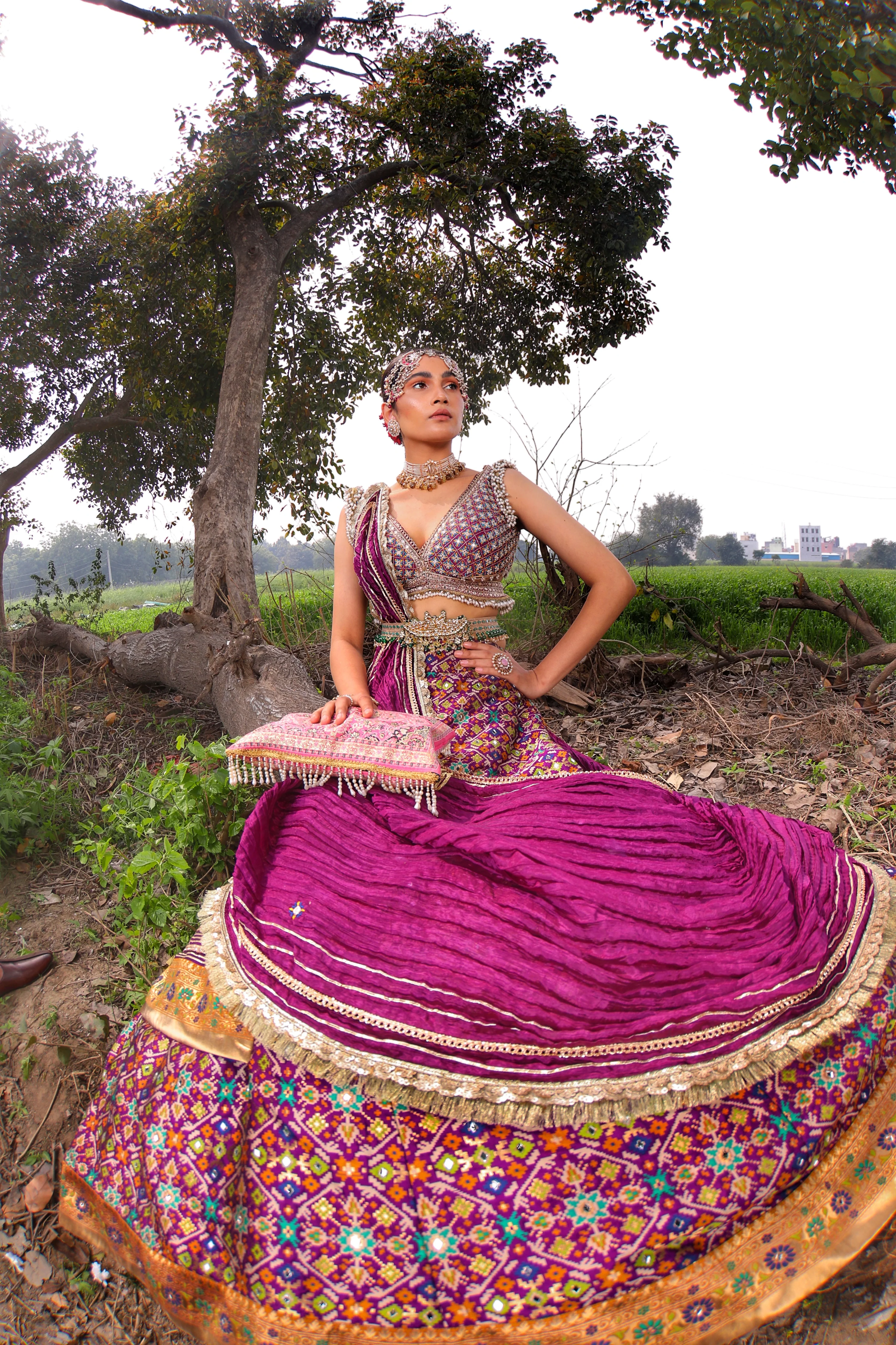 Mulberry Purple Ikat Silk Lehenga - Image 3