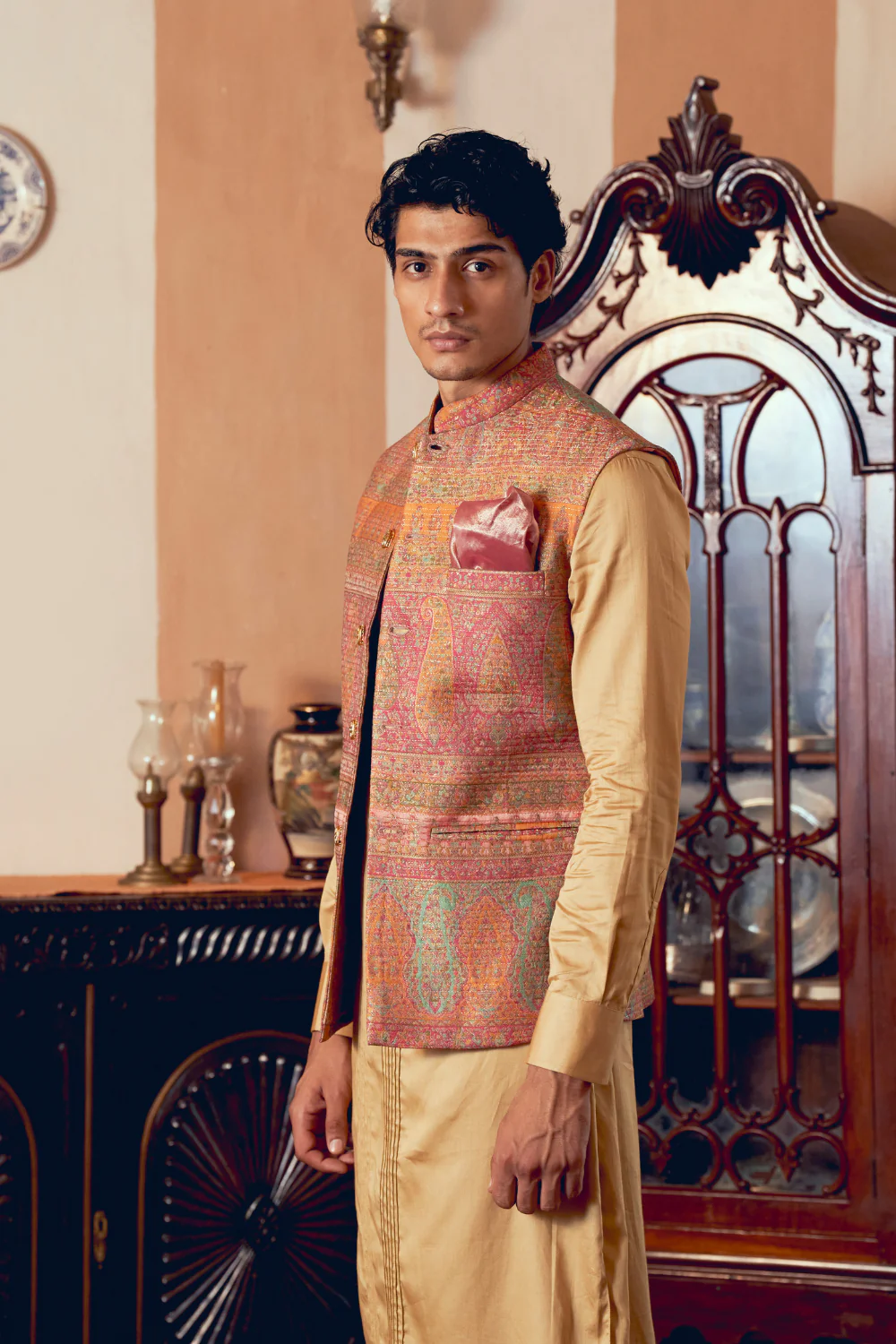 Multicolored Banarasi Jamawar men's jacket - Image 4