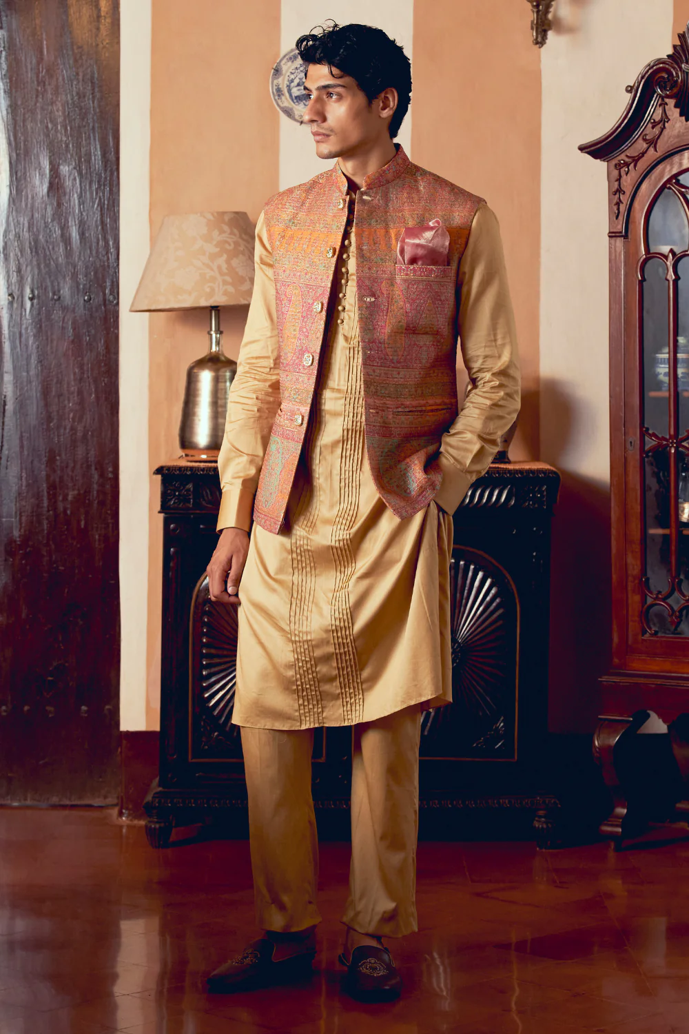 Multicolored Banarasi Jamawar men's jacket - Image 5