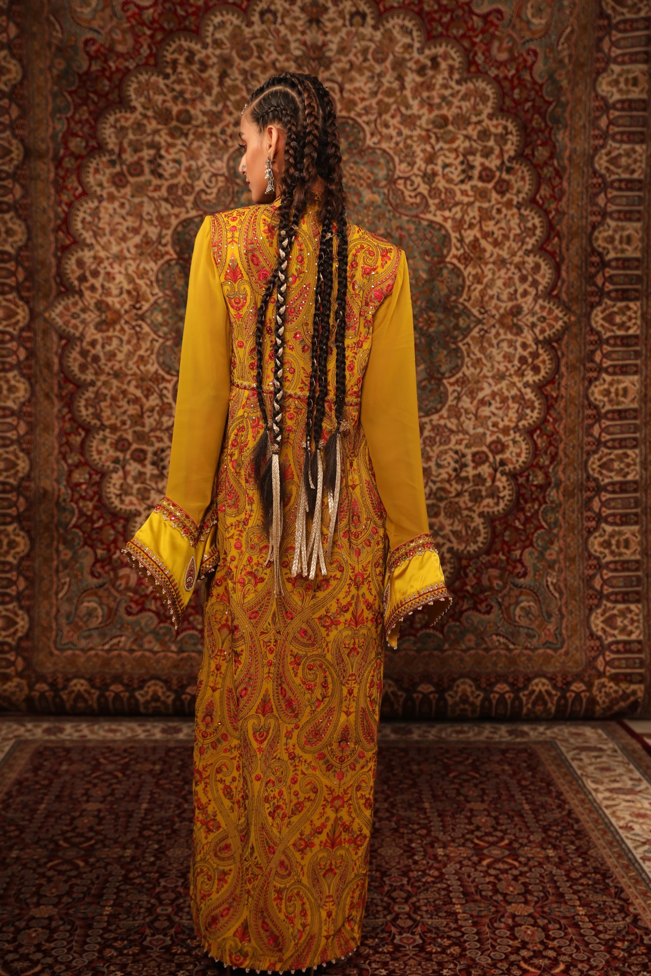 Mustard Kashida Long Jacket - Image 3