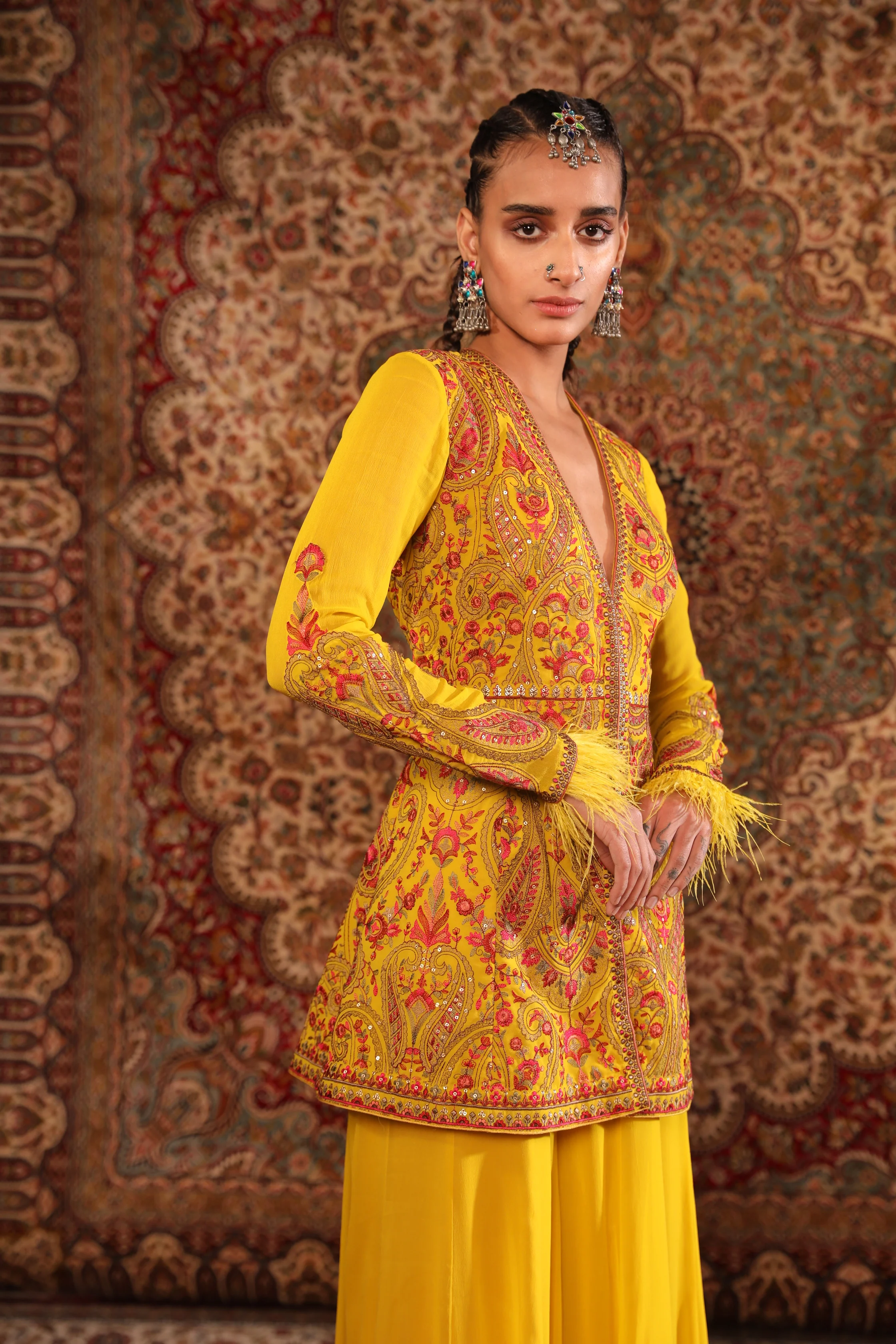 Mustard Kashida Sharara set - Image 3