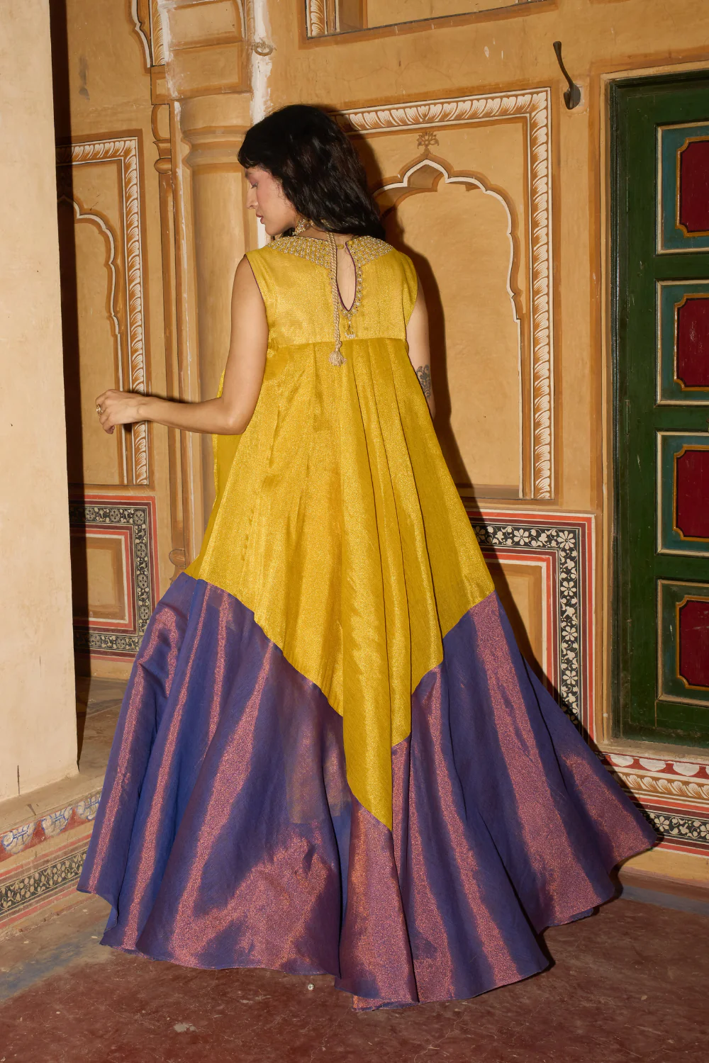 Mustard yellow and purple choga - Image 3
