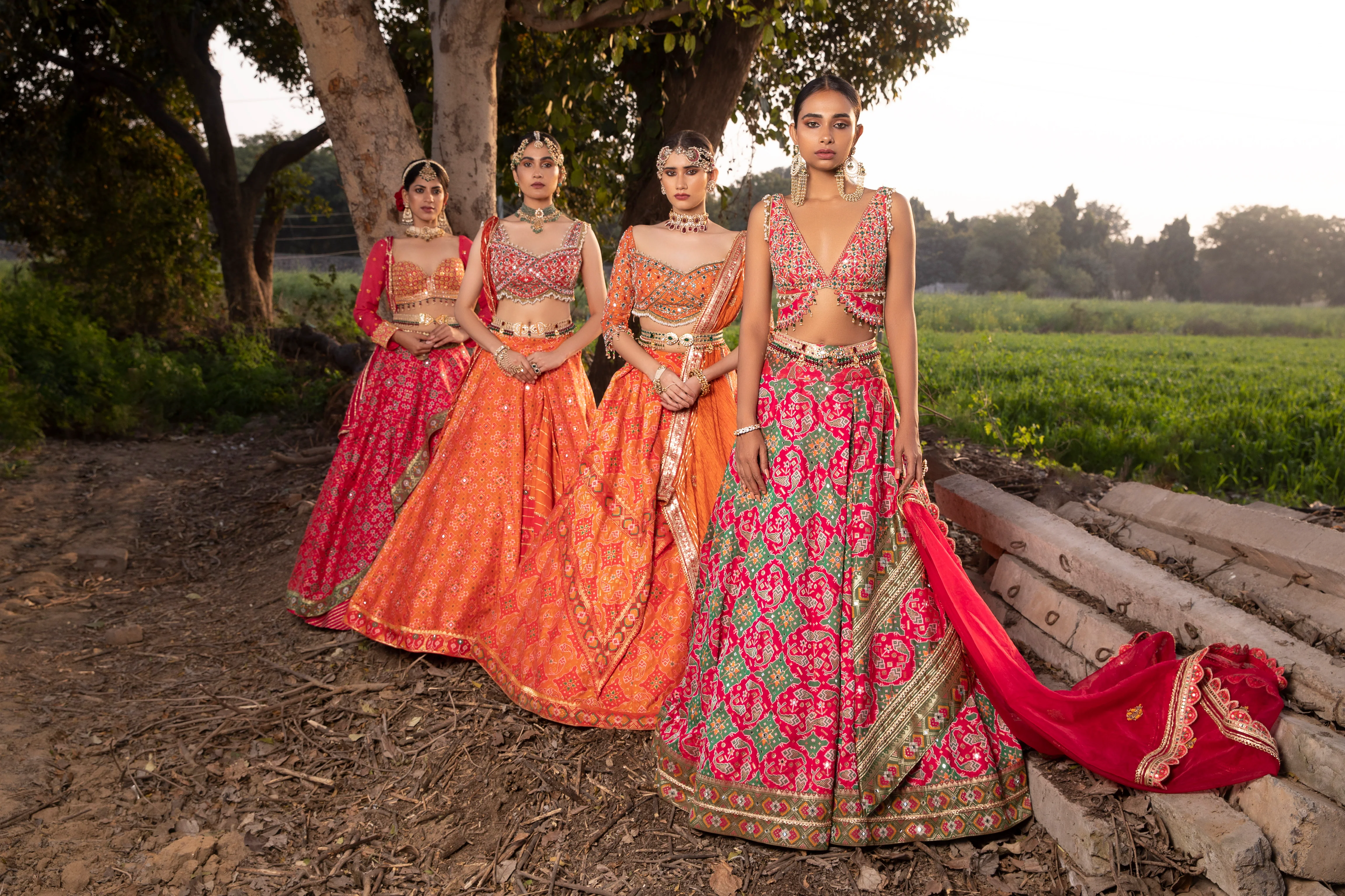 Orange Ikat Silk Lehenga - Image 5
