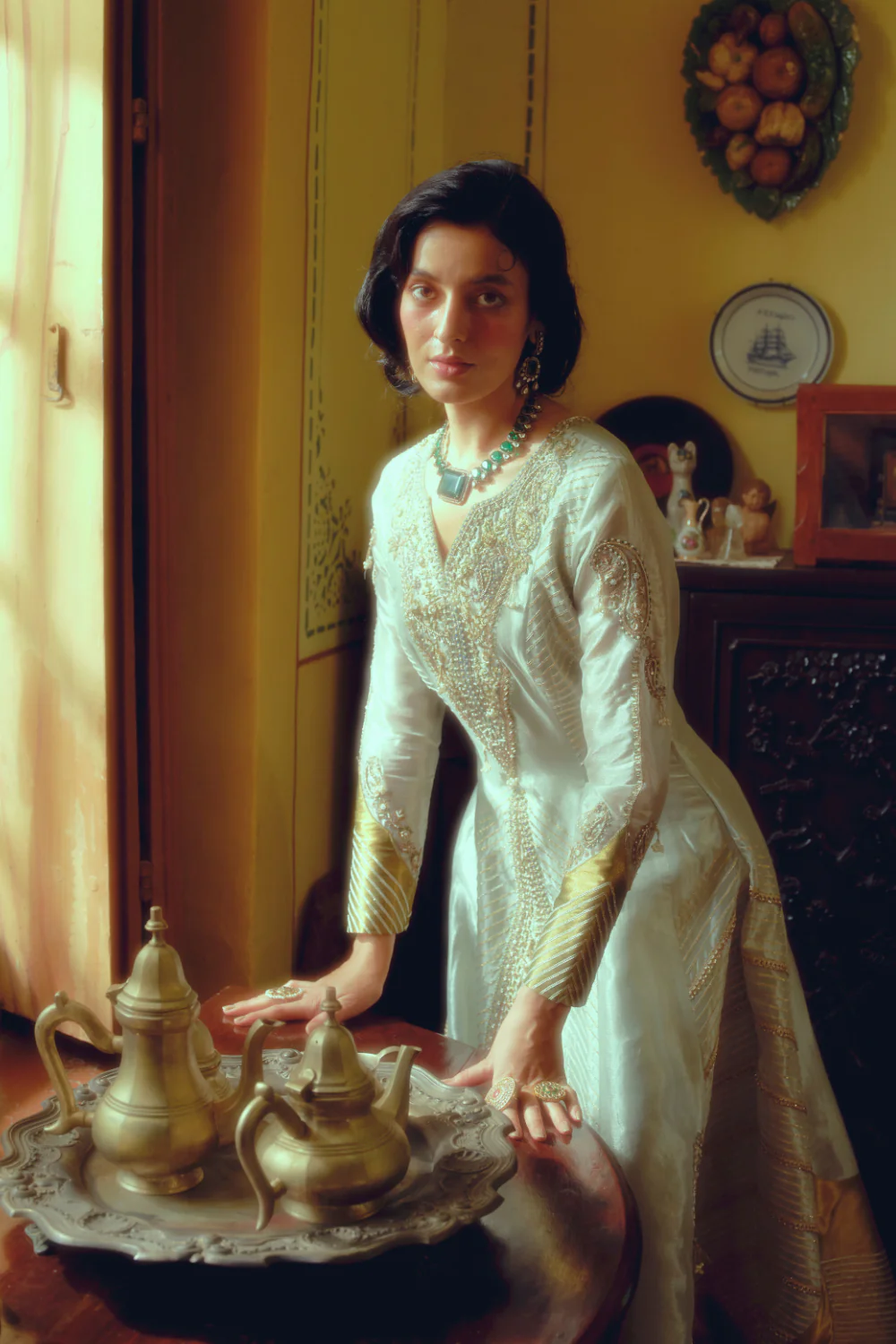 Pearl gold silk zari tissue anarkali - Image 3