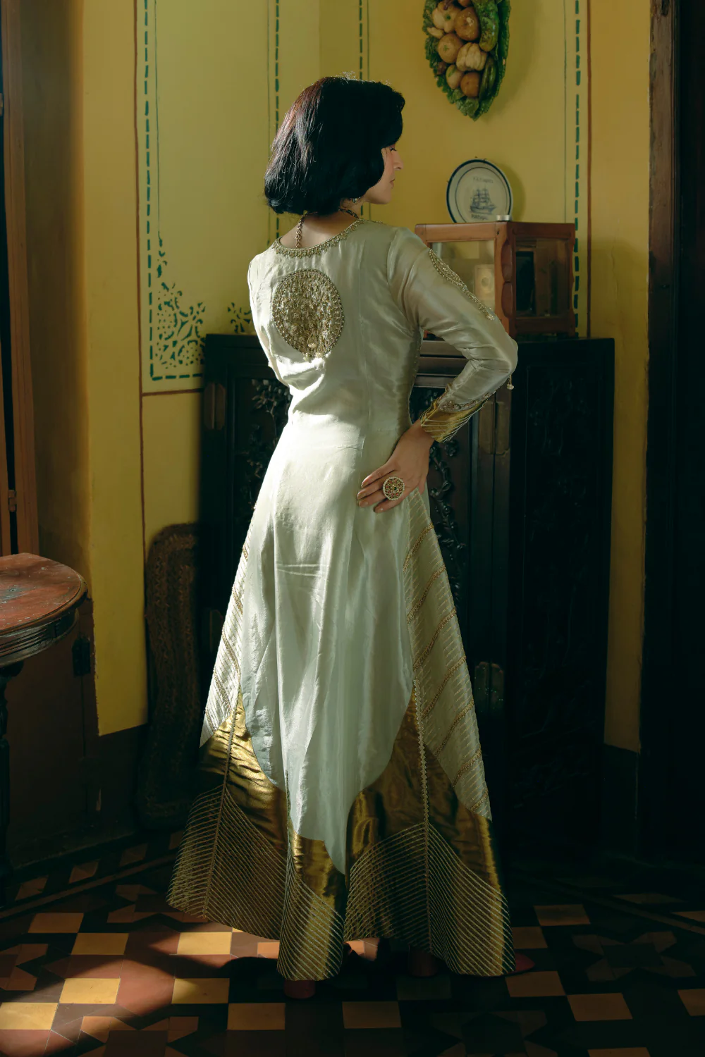 Pearl gold silk zari tissue anarkali - Image 5