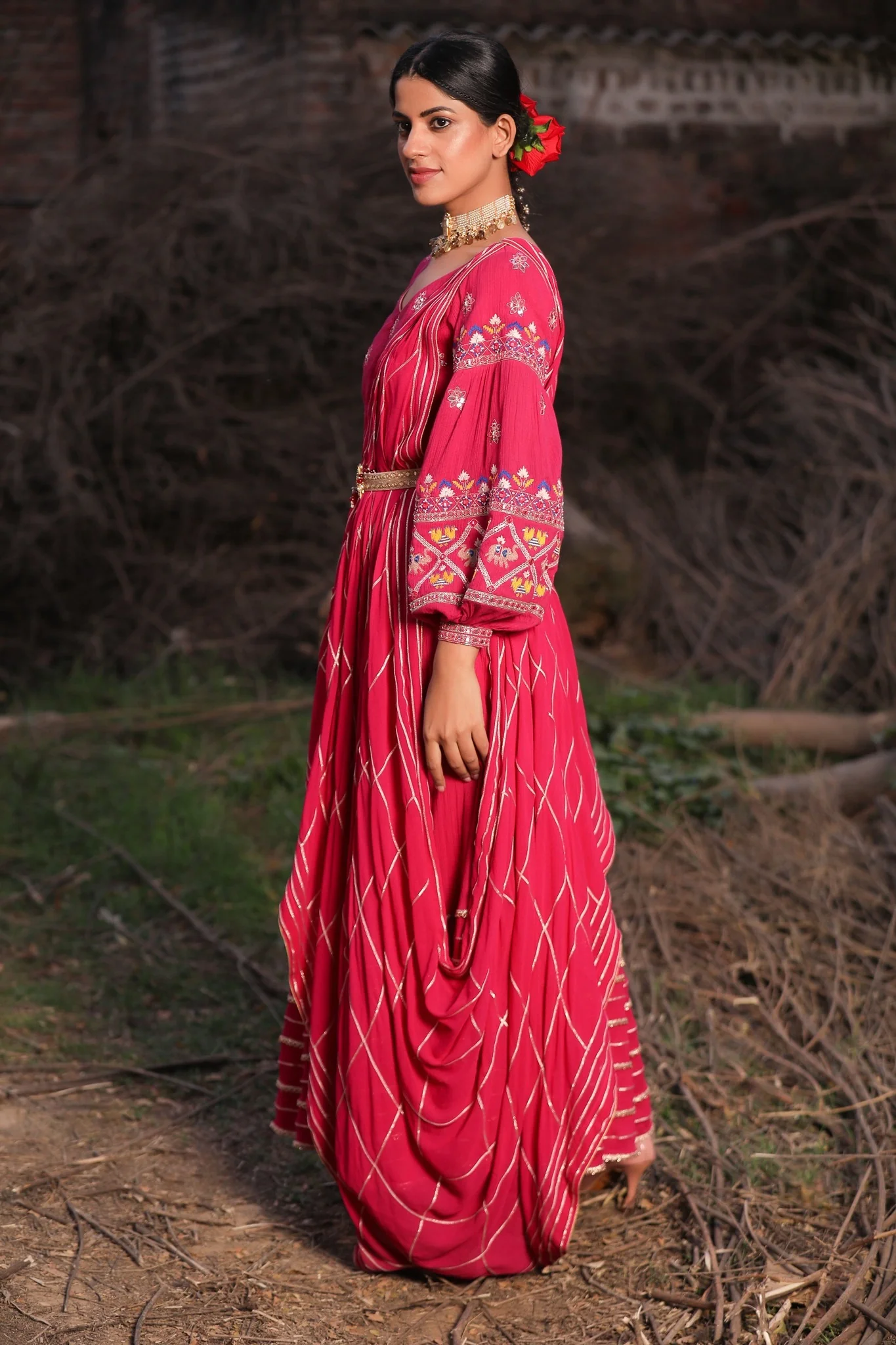 Pink Textured Georgette Anarkali - Image 3