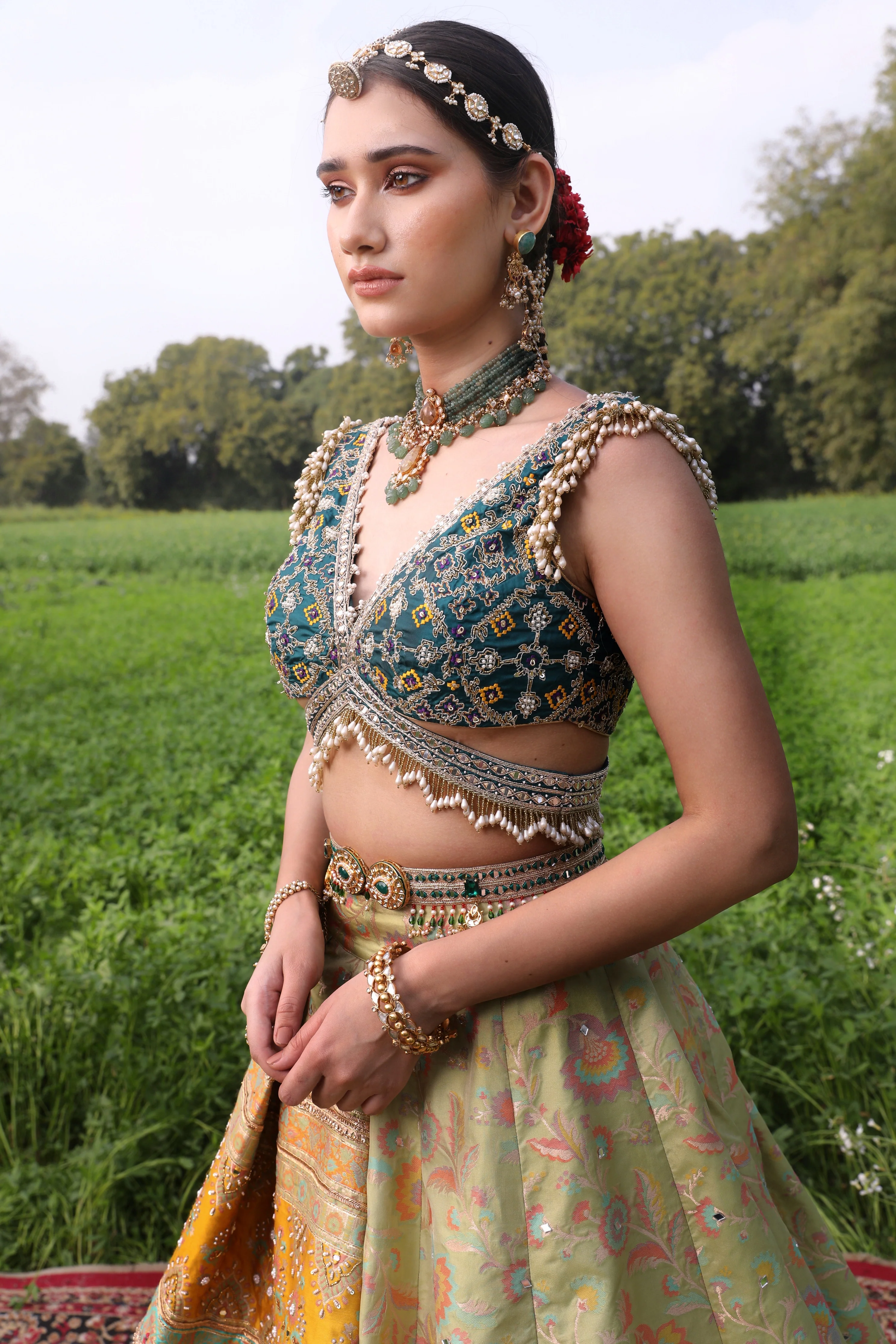 Pista Flower Kani Silk Lehenga - Image 6