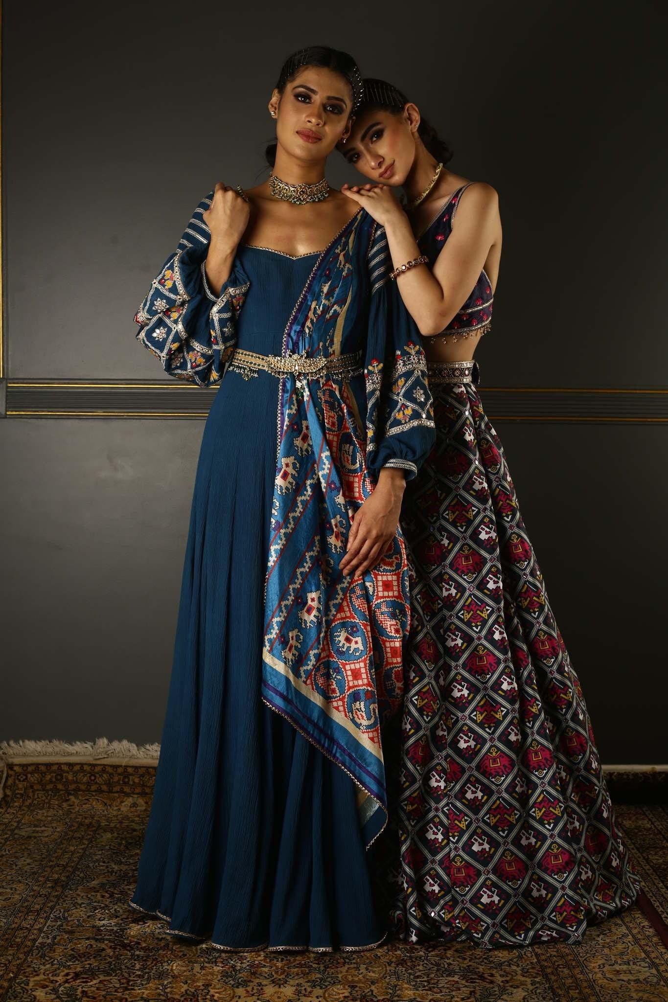 Prussian Blue Hand-Embroidered Georgette Anarkali - Image 3