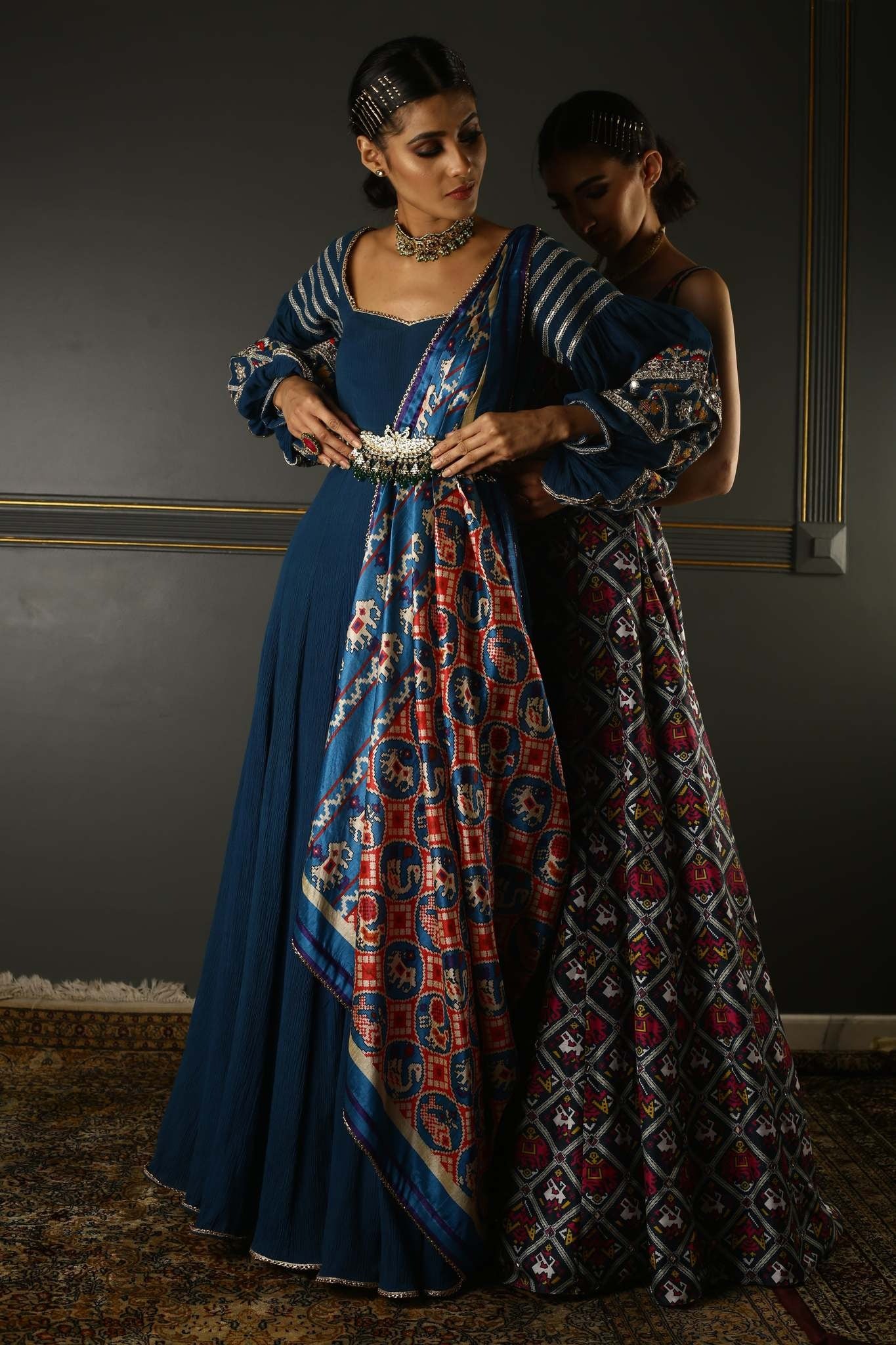 Prussian Blue Hand-Embroidered Georgette Anarkali - Image 4