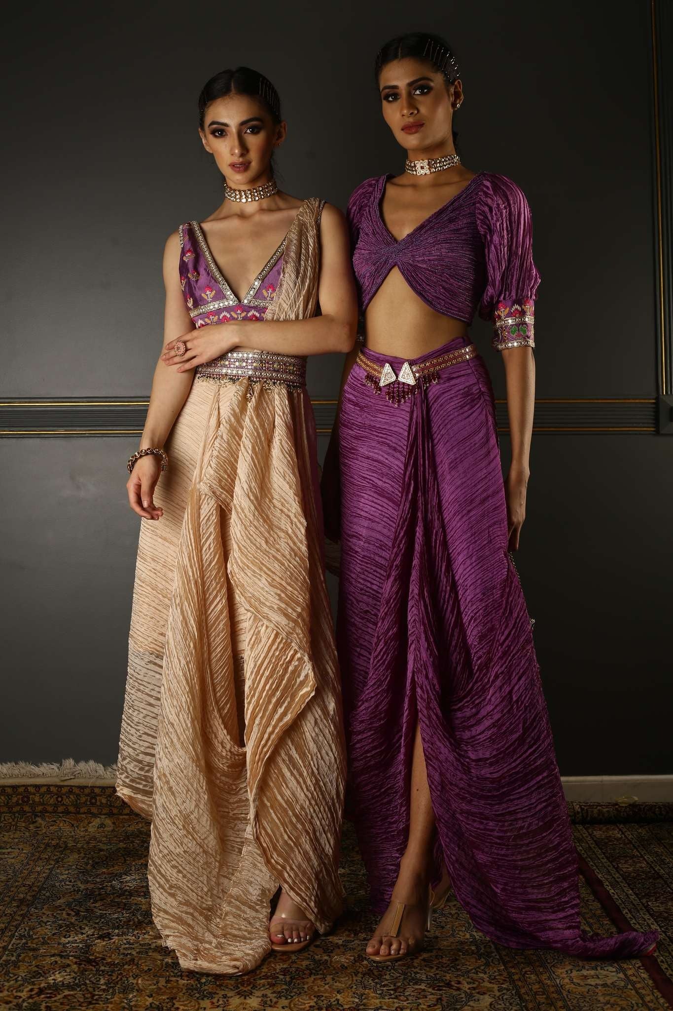 Purple Hand-Embroidered Pleated Draped set - Image 3