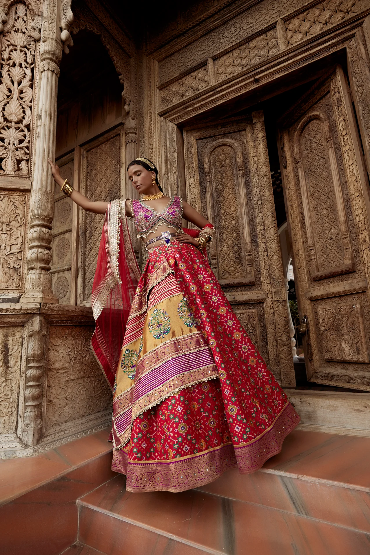Red Patola Woven Silk Lehenga - Image 3