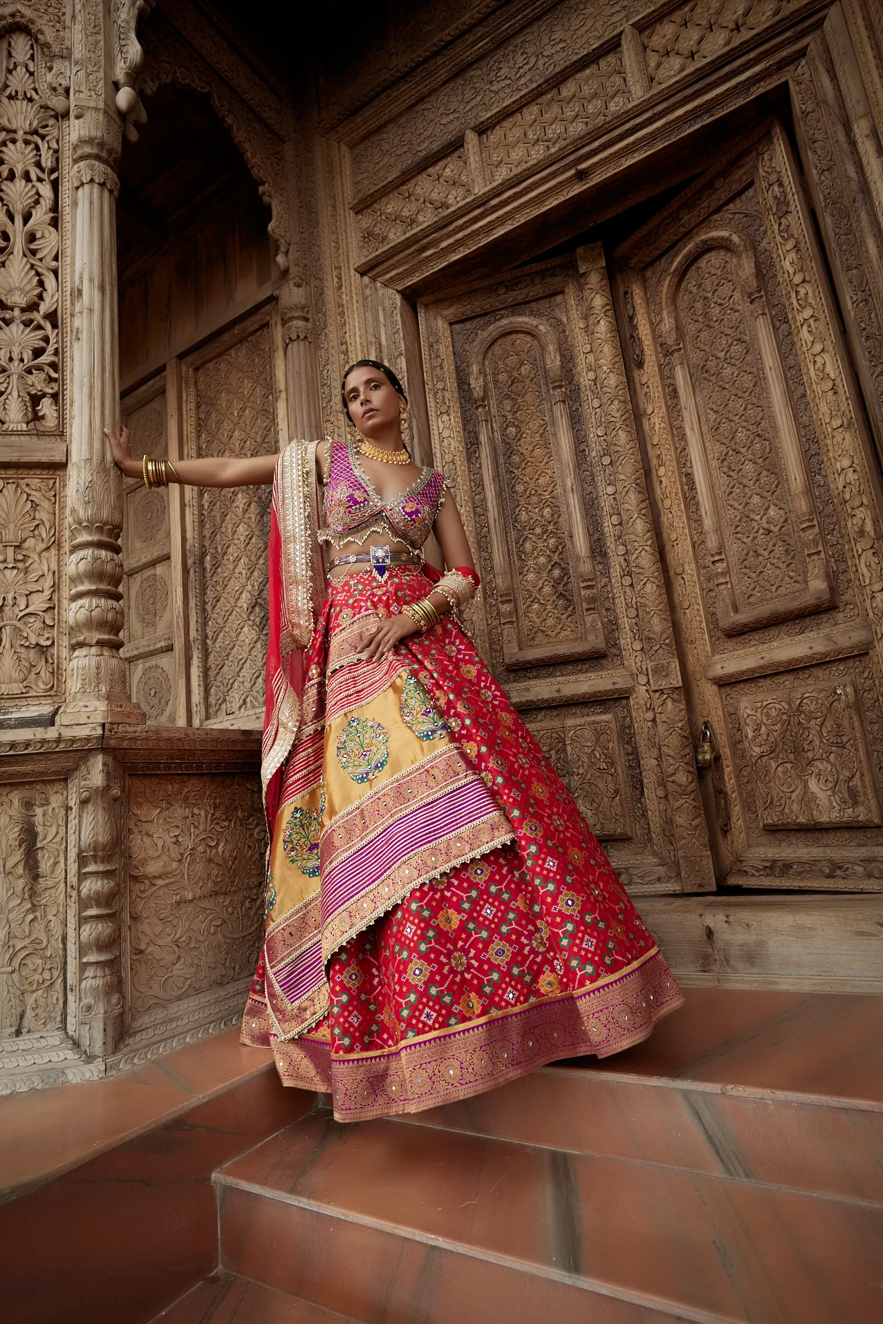 Red Patola Woven Silk Lehenga - Image 4