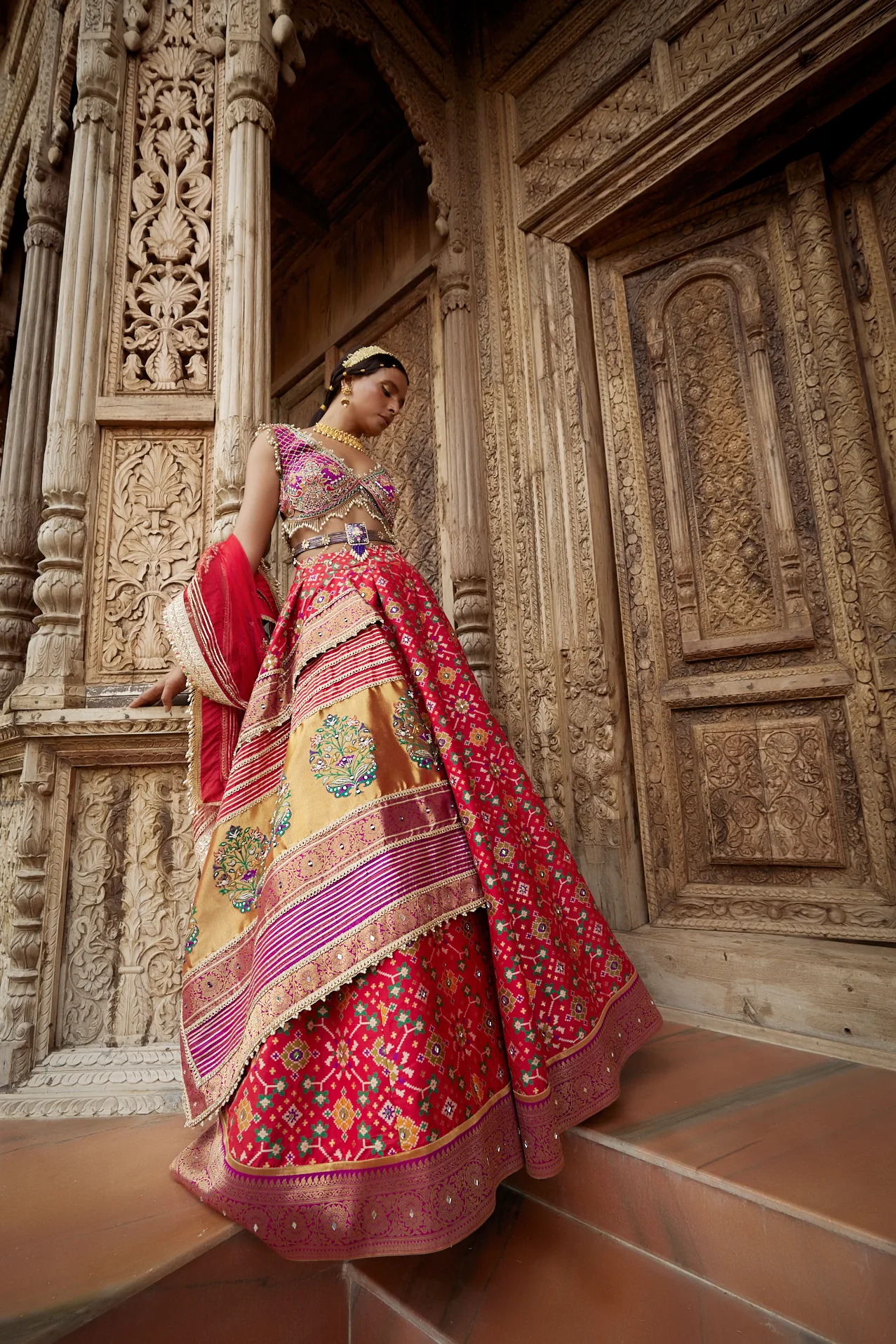 Red Patola Woven Silk Lehenga - Image 5