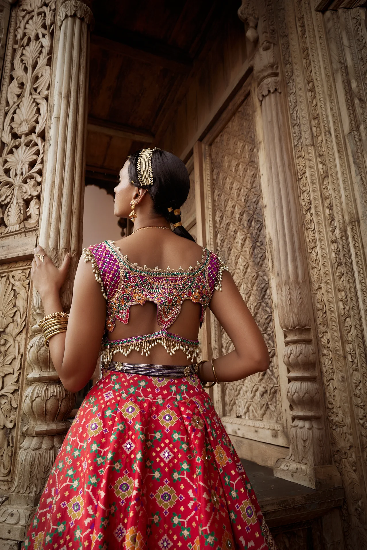 Red Patola Woven Silk Lehenga - Image 6
