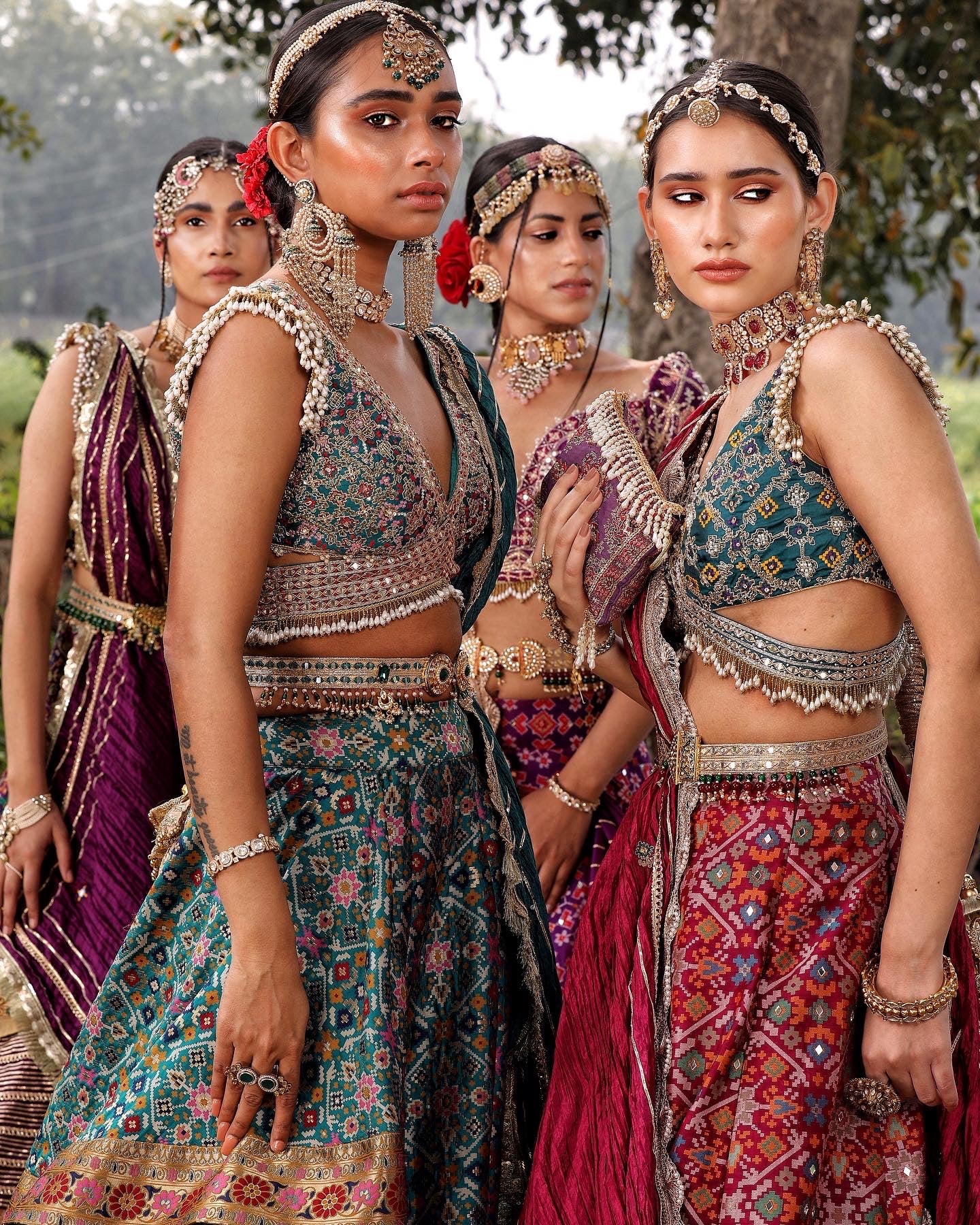 Teal Ikat Silk Lehenga - Image 4