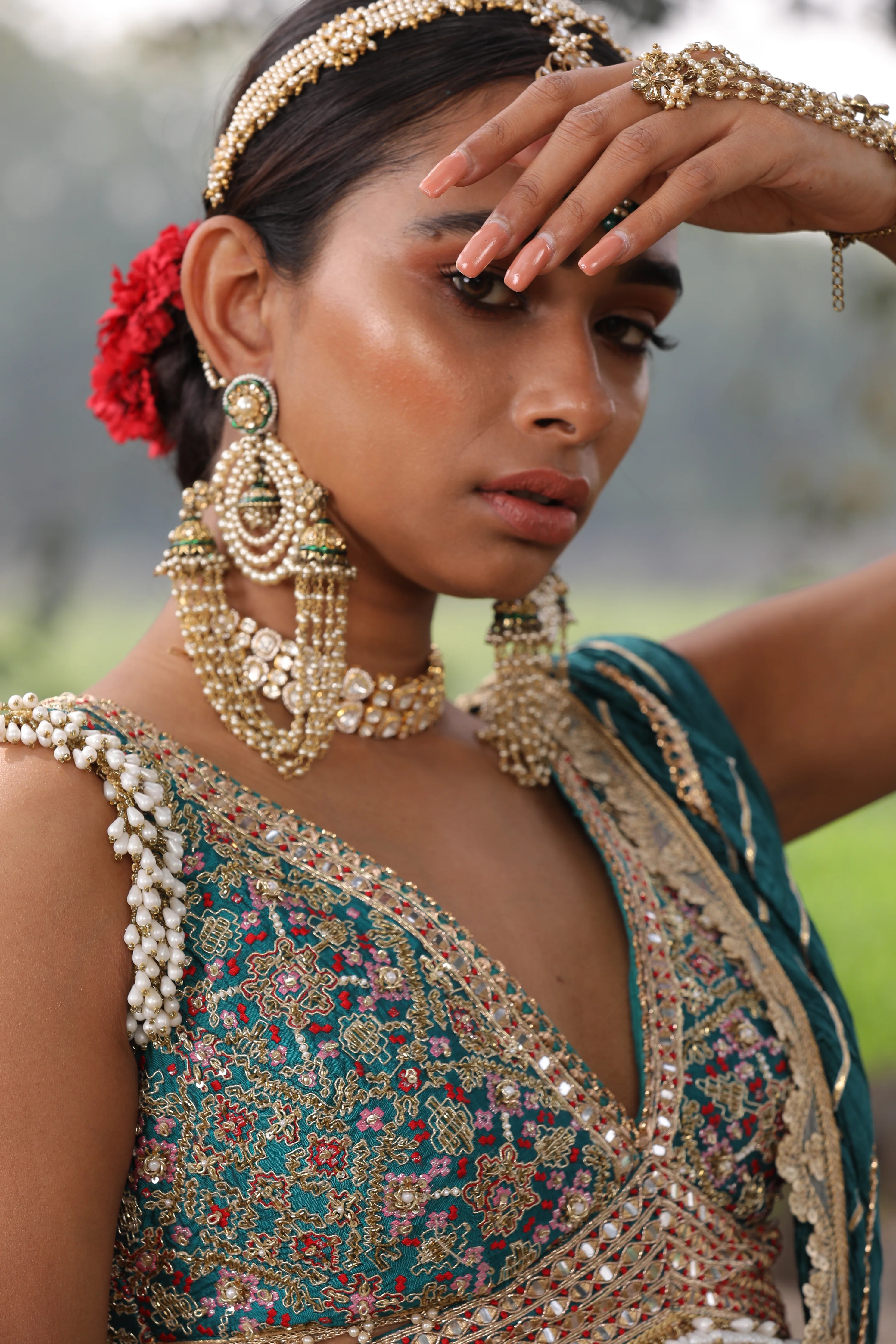 Teal Ikat Silk Lehenga - Image 8