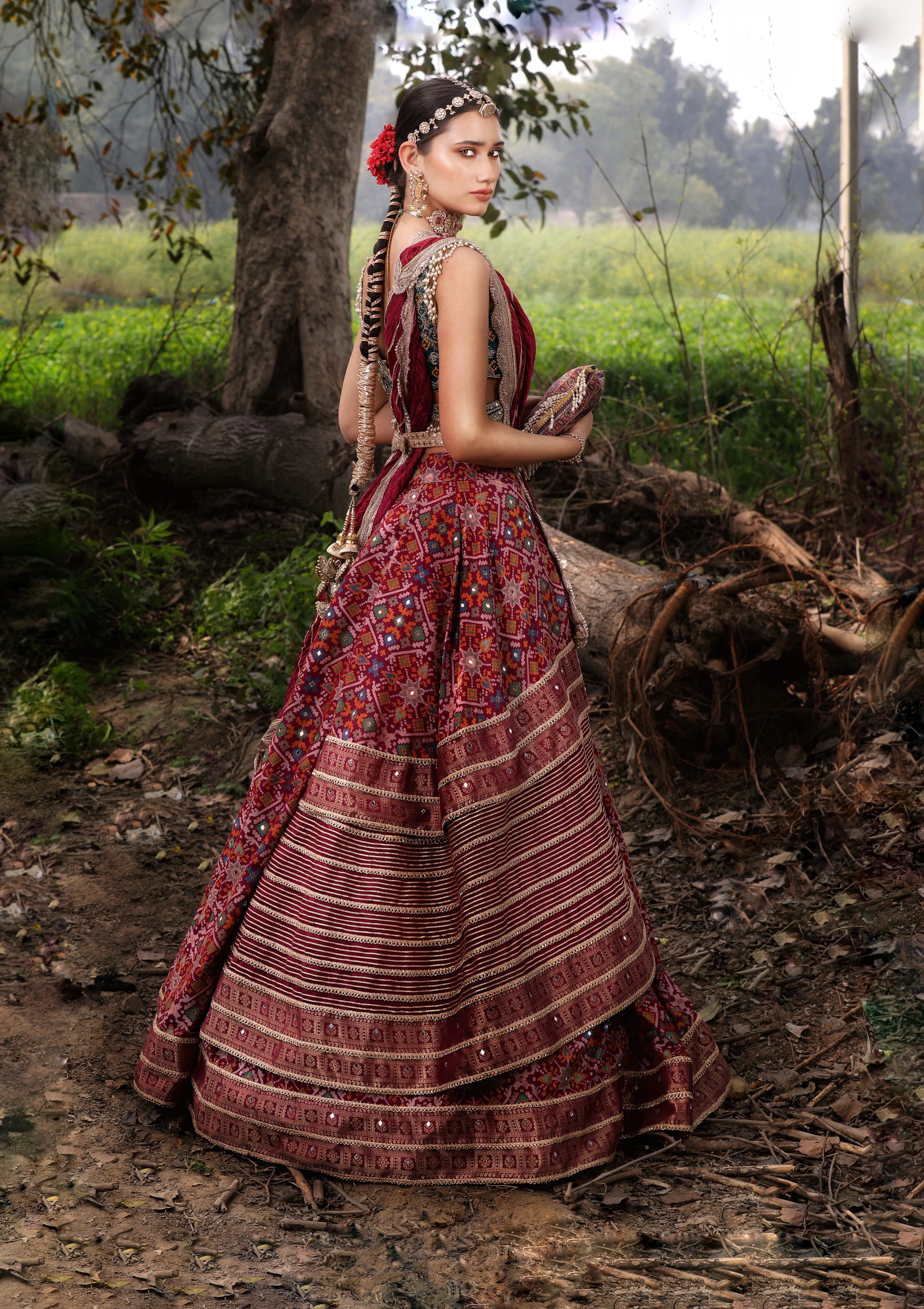 Wine Ikat Silk Lehenga - Image 3