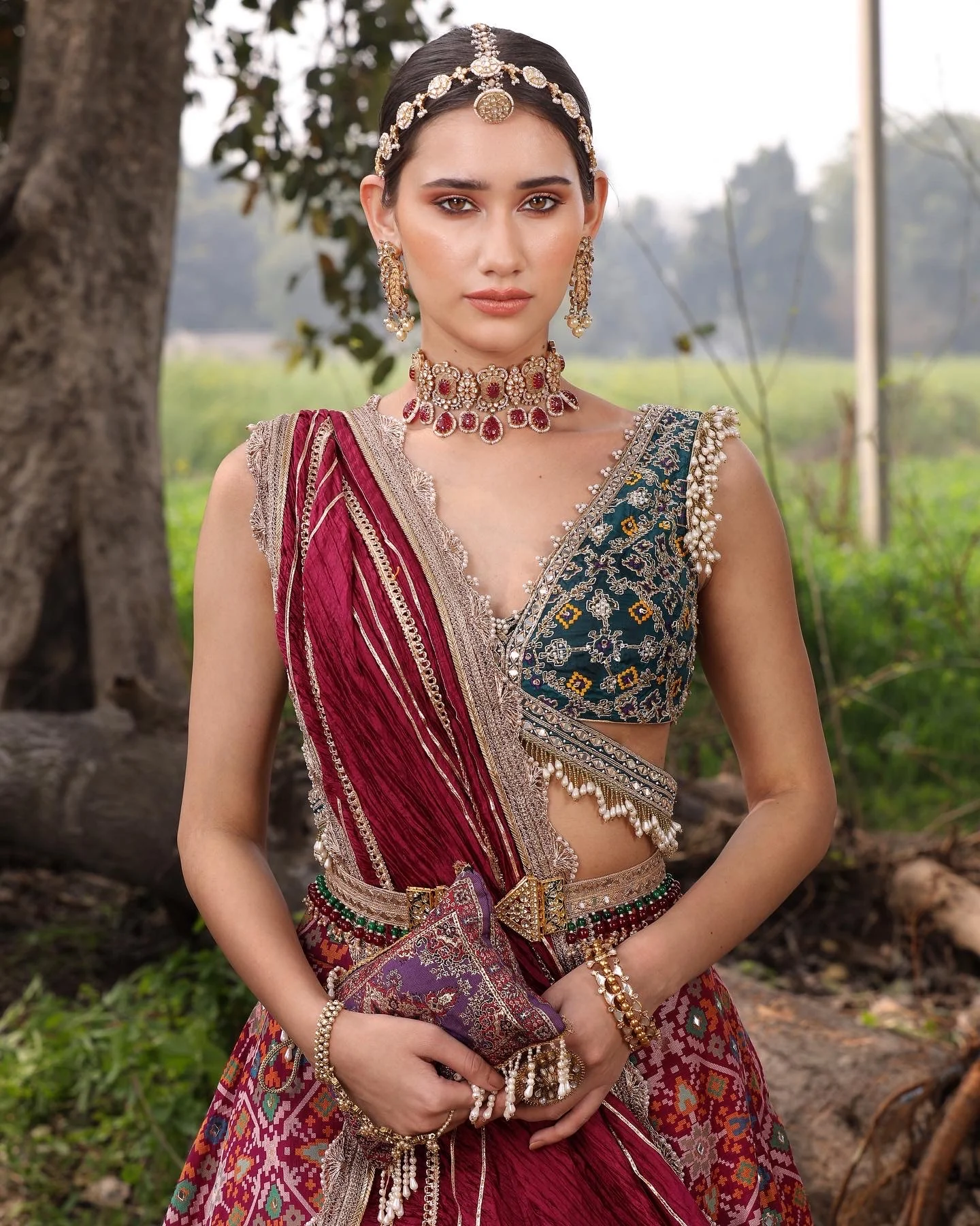 Wine Ikat Silk Lehenga - Image 4